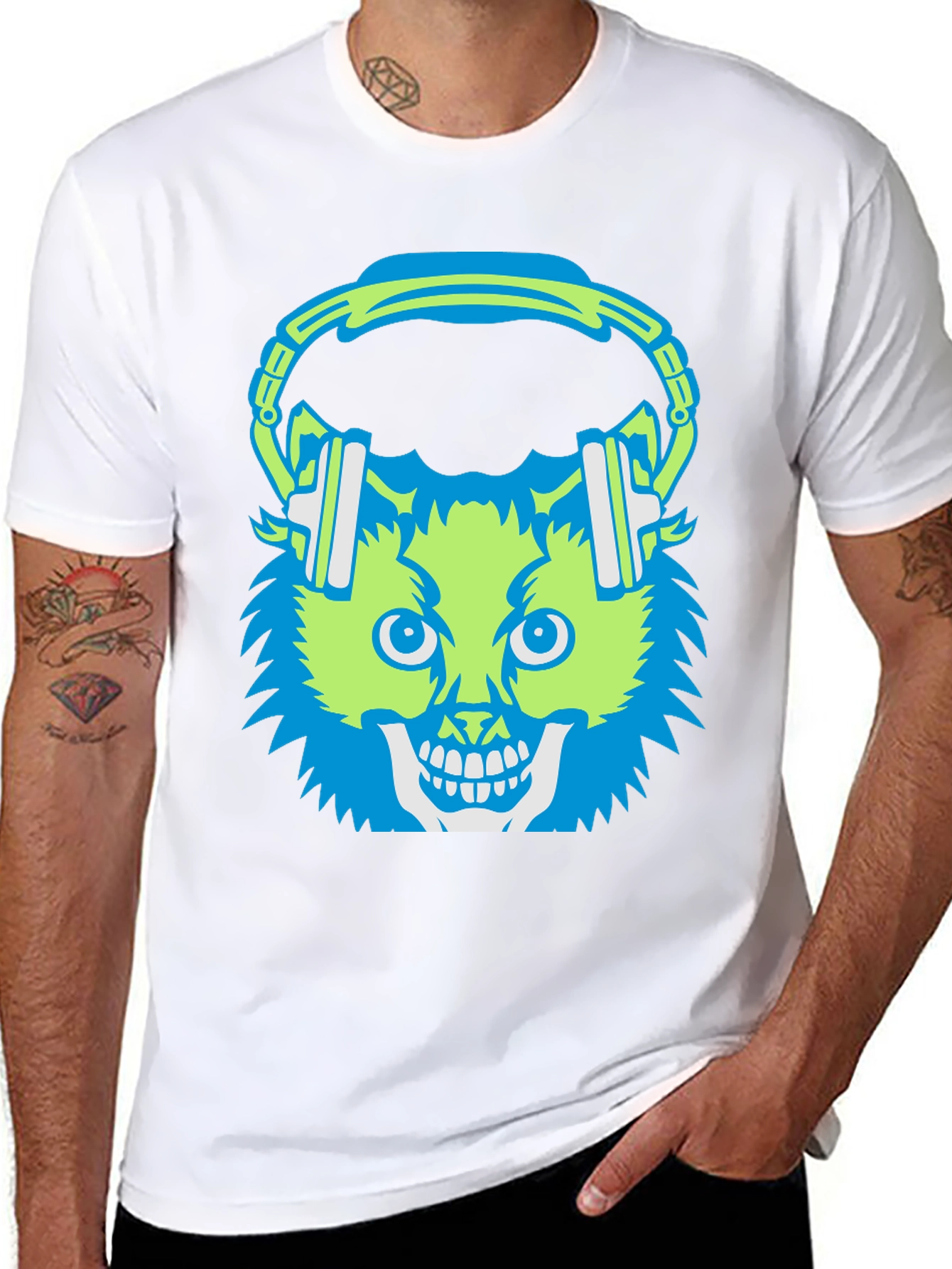 Skull Cat with Headphones T-Shirt