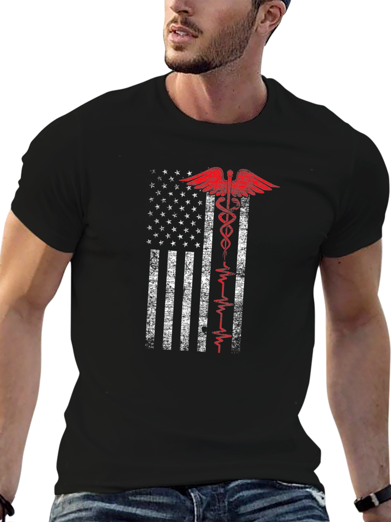 American Flag Caduceus Graphic T-Shirt
