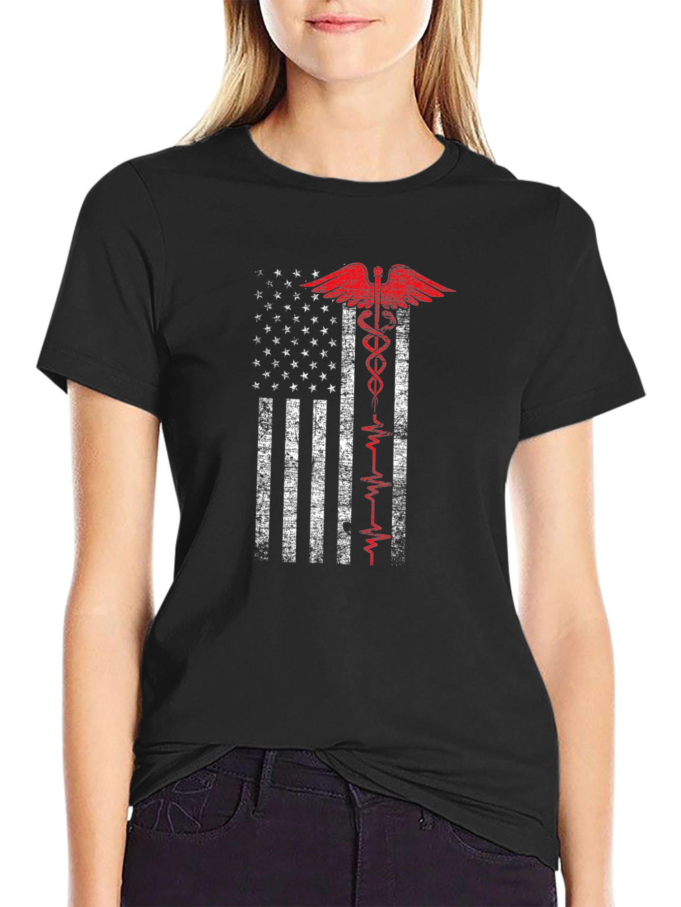 American Flag Caduceus Graphic T-Shirt