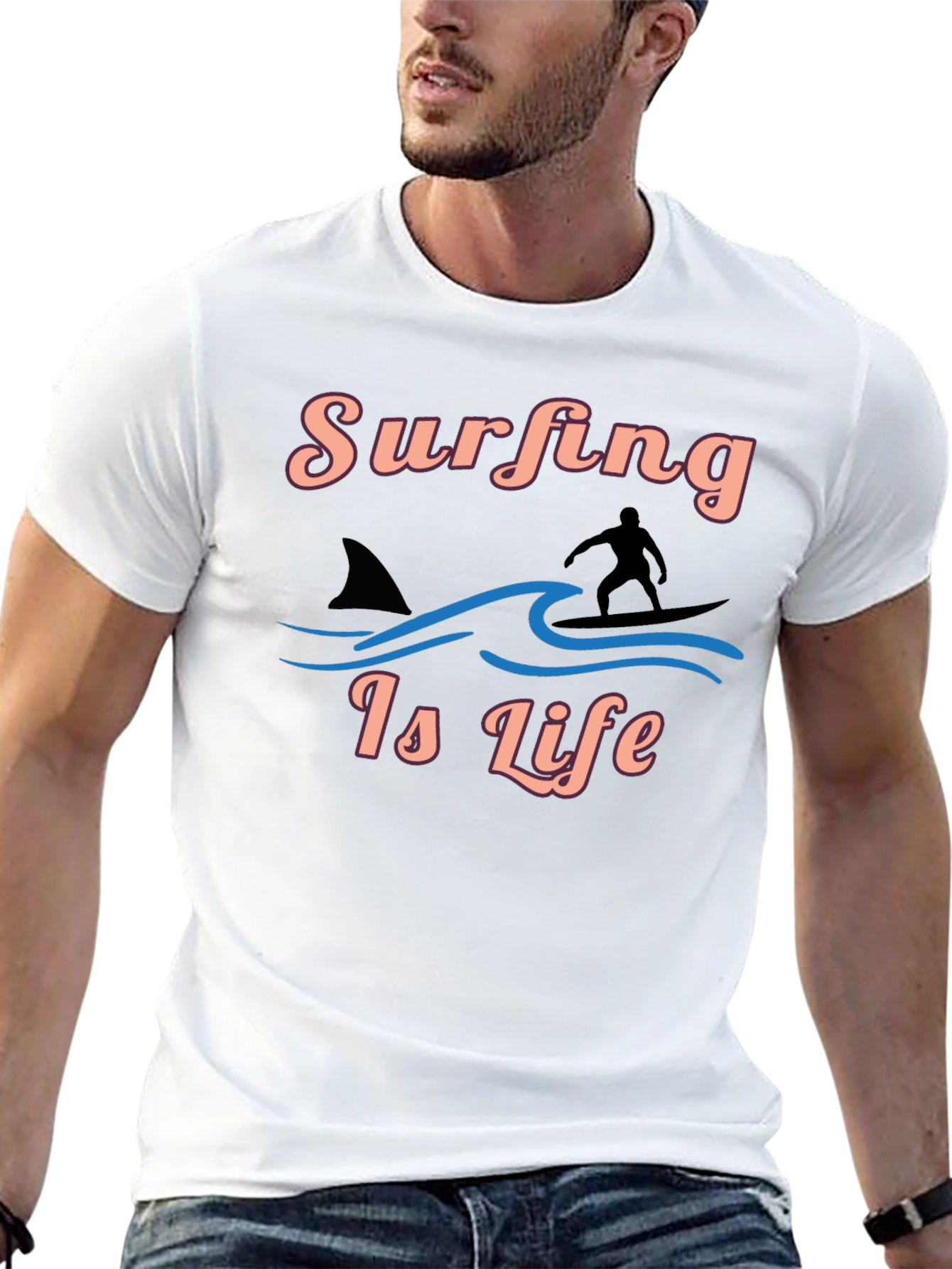 Surfing Is Life Black Graphic Tee