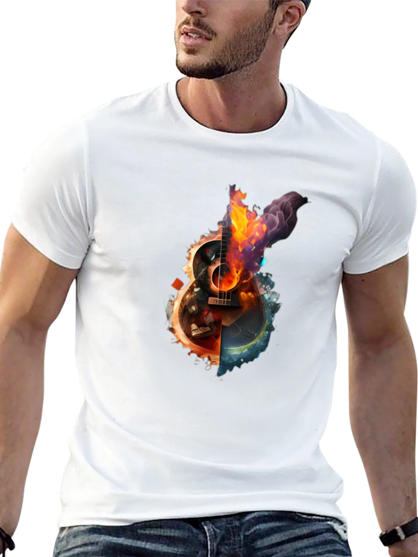 Fiery Guitar Graphic Print T-Shirt