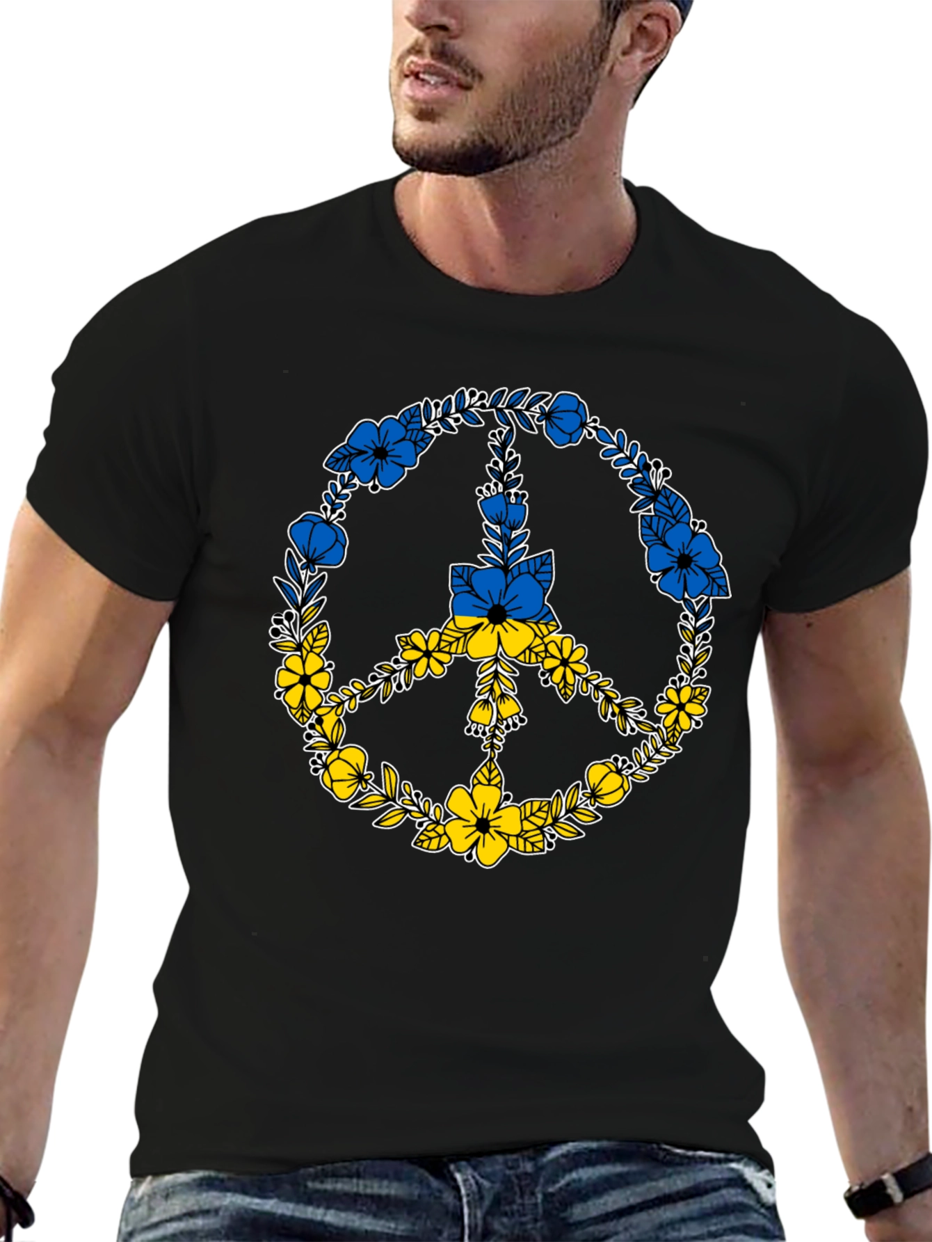 Floral Peace Sign Ukraine Flag T-Shirt