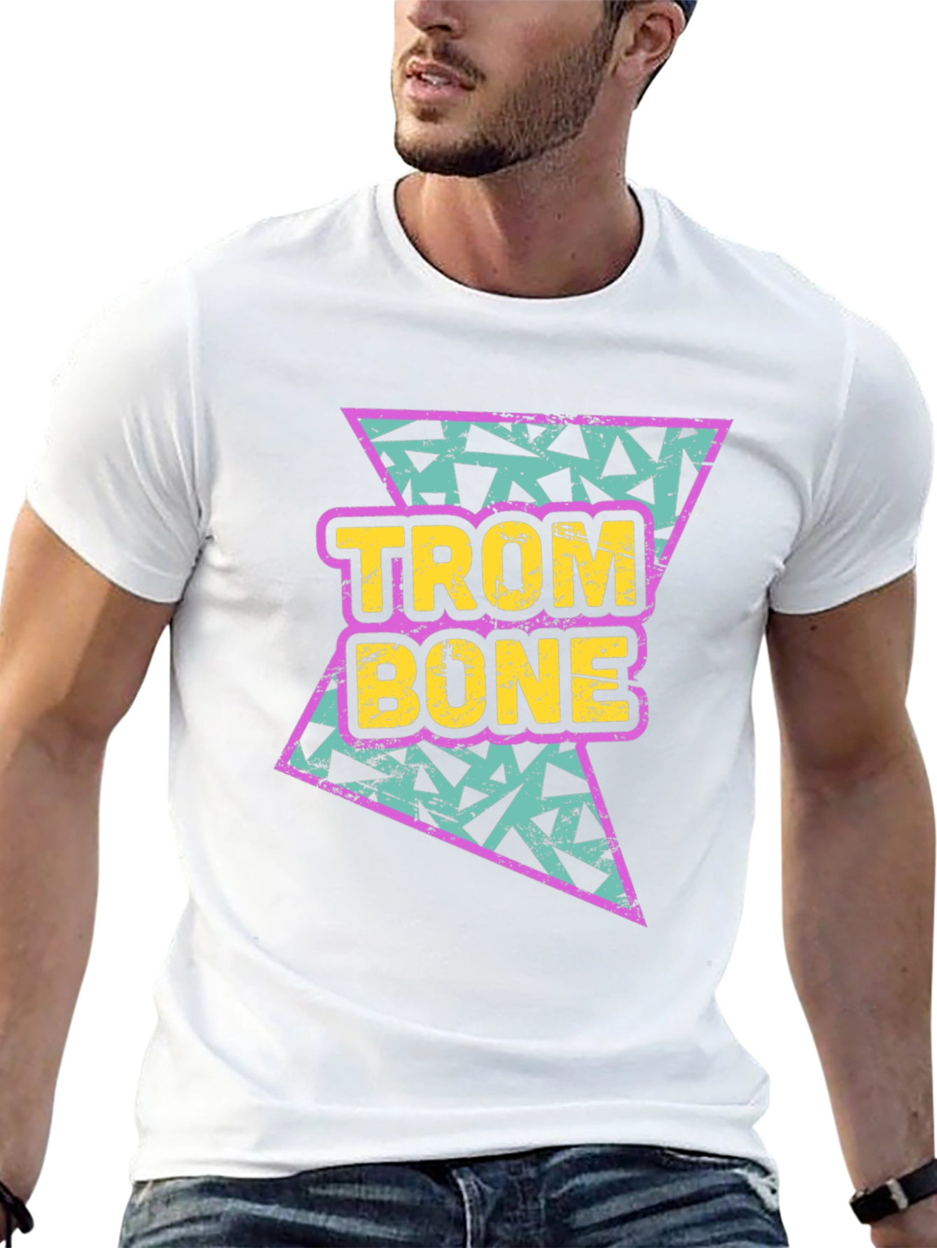 Retro Trombone Graphic Tee - Black Cotton T-Shirt