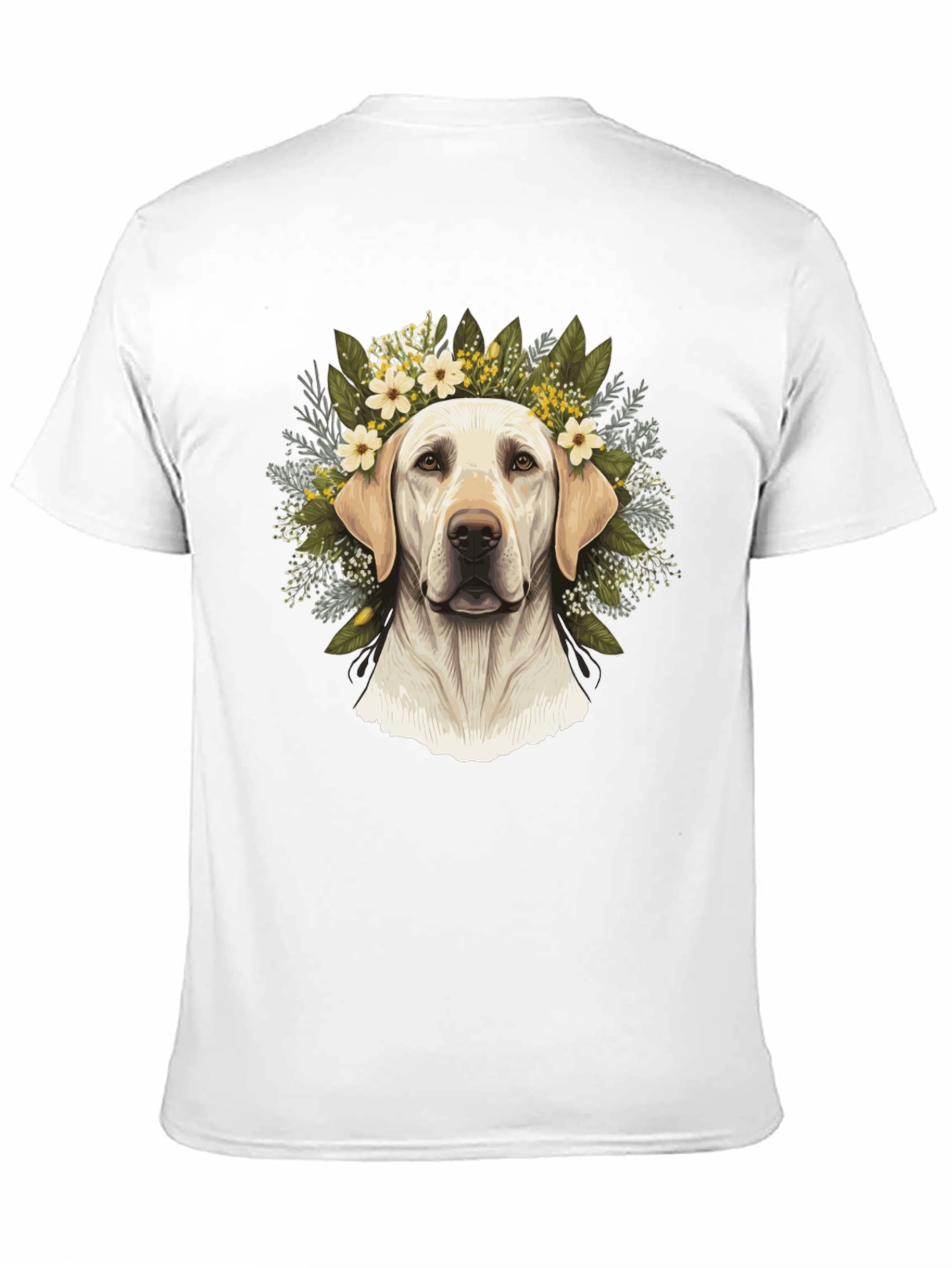 Dog With Floral Wreath Black T-Shirt