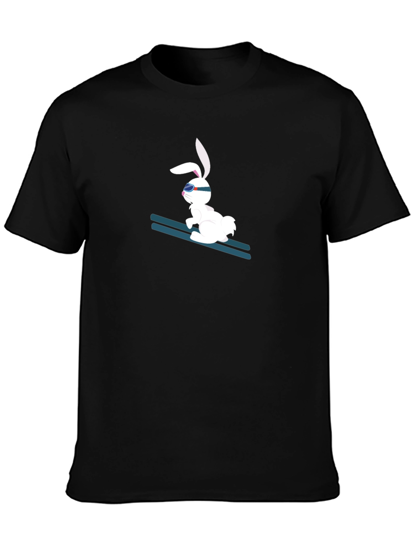 Skiing Bunny Black T-Shirt