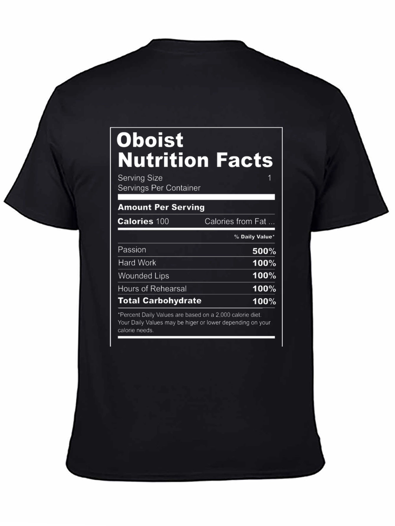 Oboist Nutrition Facts T-Shirt - Funny Musician Tee