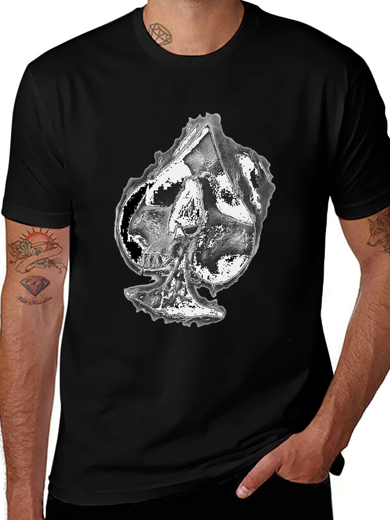 Skull Spade Graphic Print Black T-Shirt