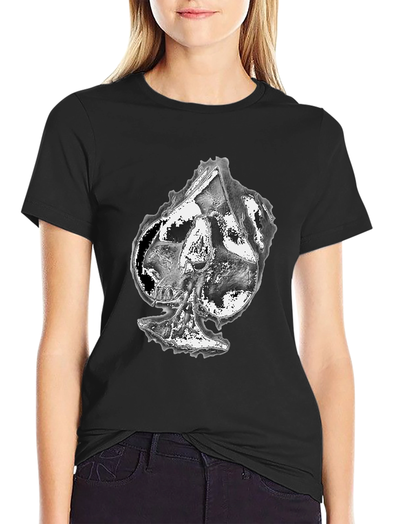 Skull Spade Graphic Print Black T-Shirt