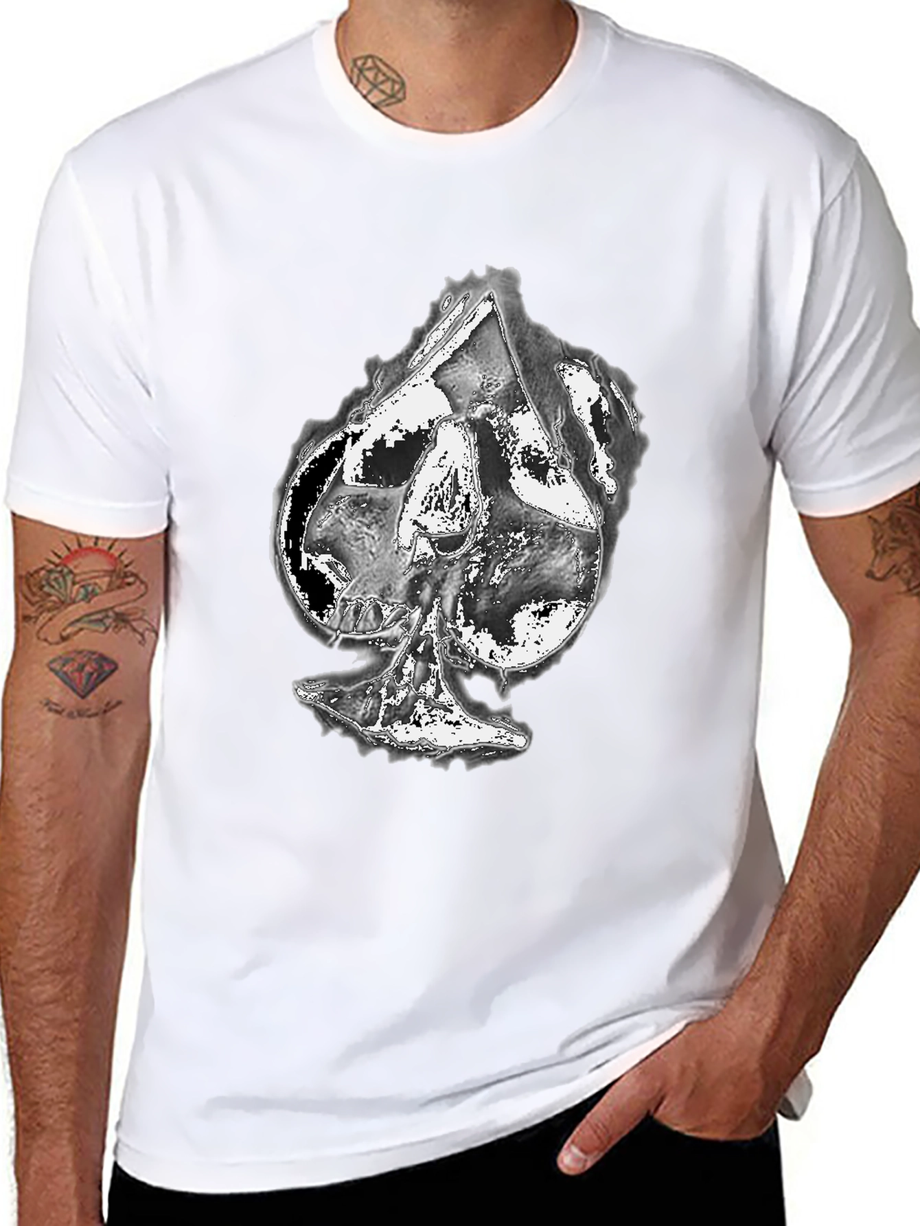 Skull Spade Graphic Print Black T-Shirt