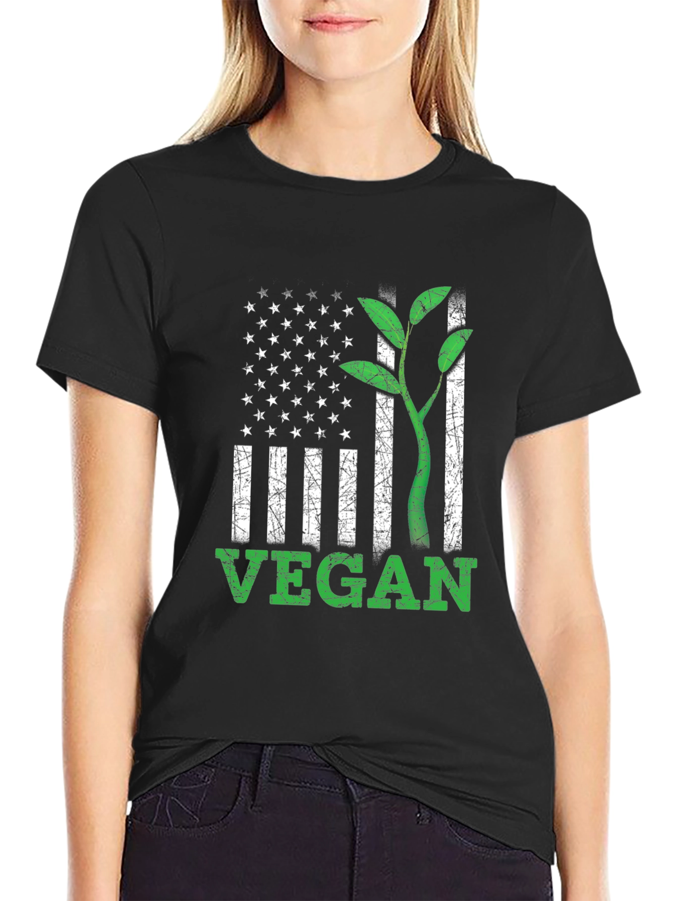 Vegan USA Flag Graphic T-Shirt