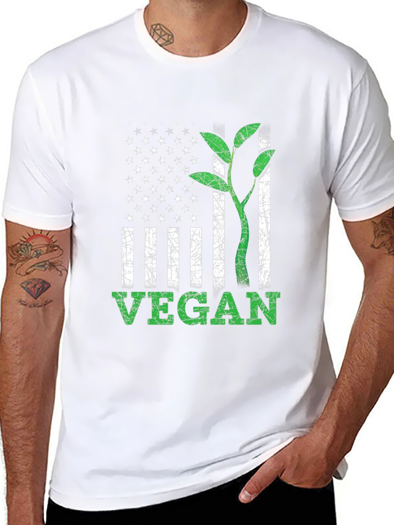 Vegan USA Flag Graphic T-Shirt