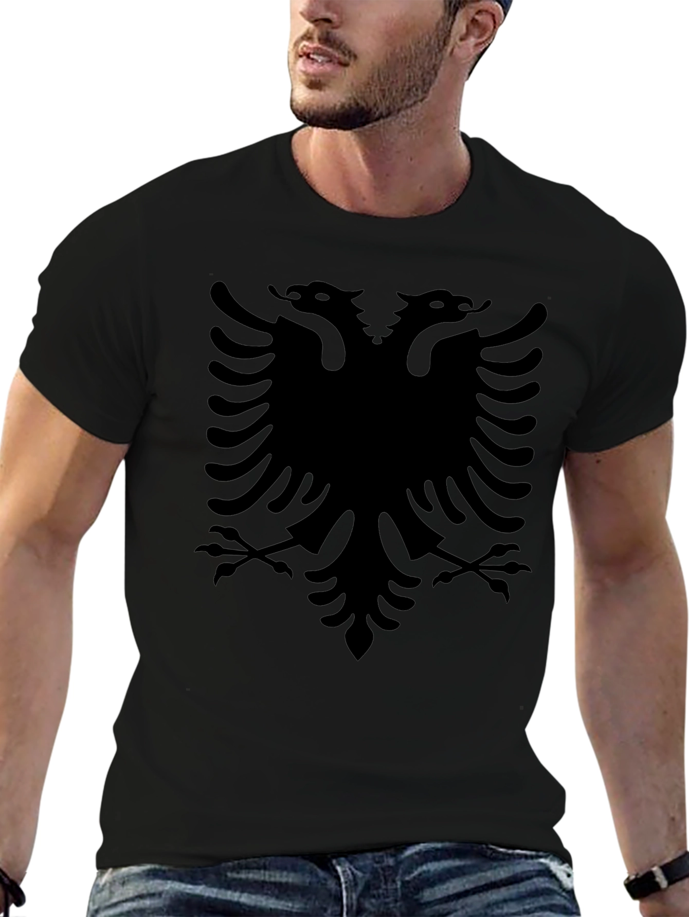 Albanian Eagle Graphic T-Shirt - Bold Black Design