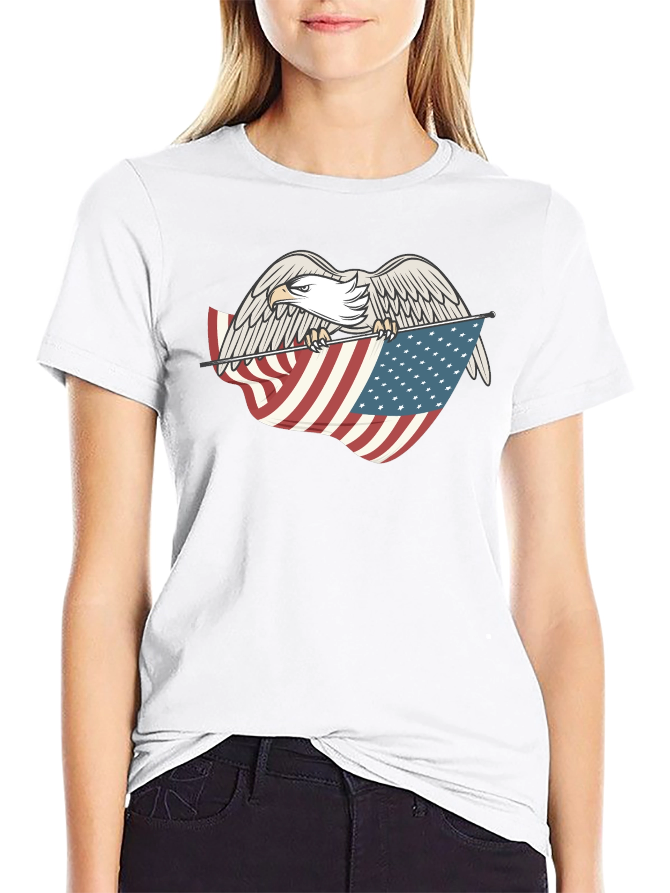 Eagle Holding American Flag Graphic T-Shirt