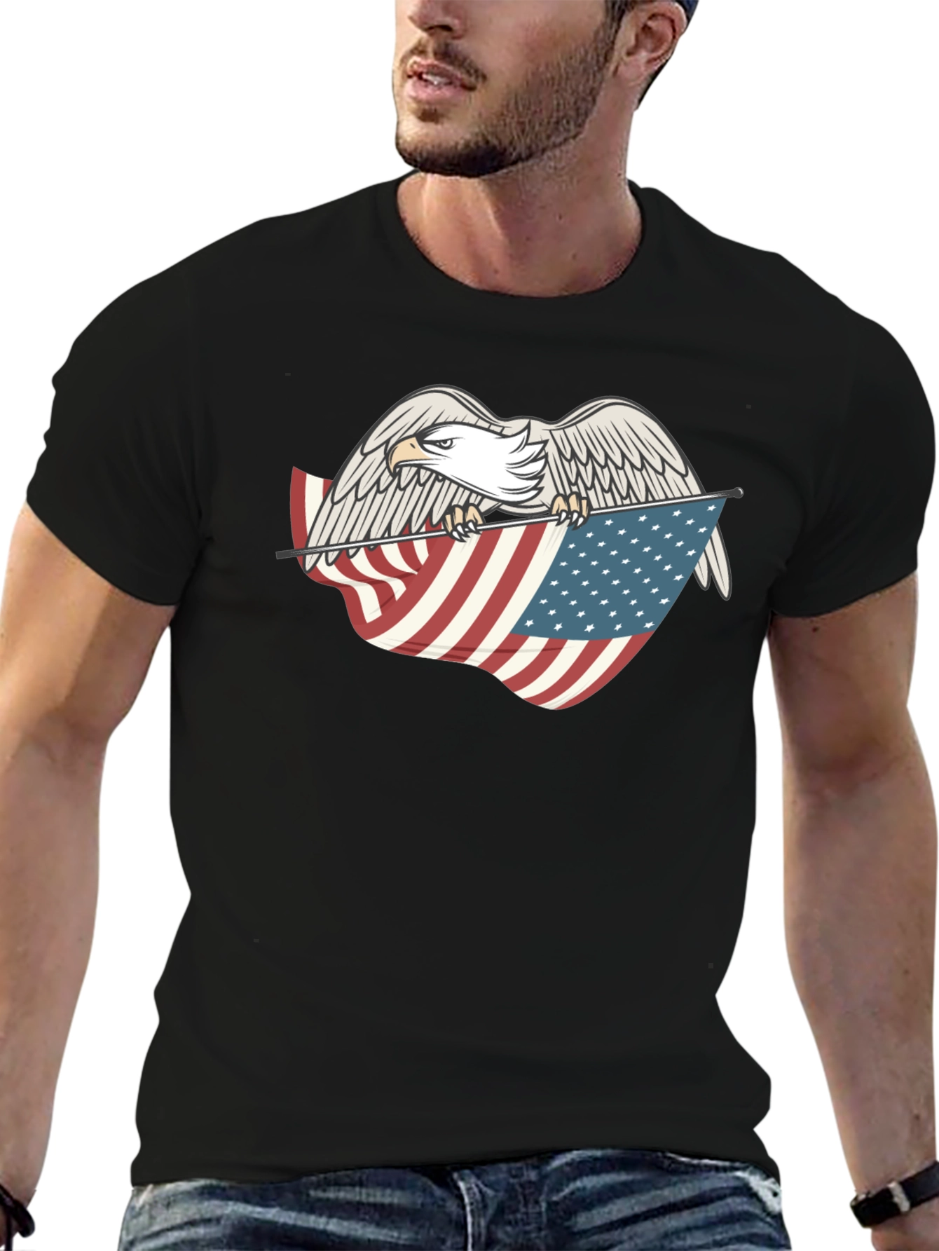Eagle Holding American Flag Graphic T-Shirt