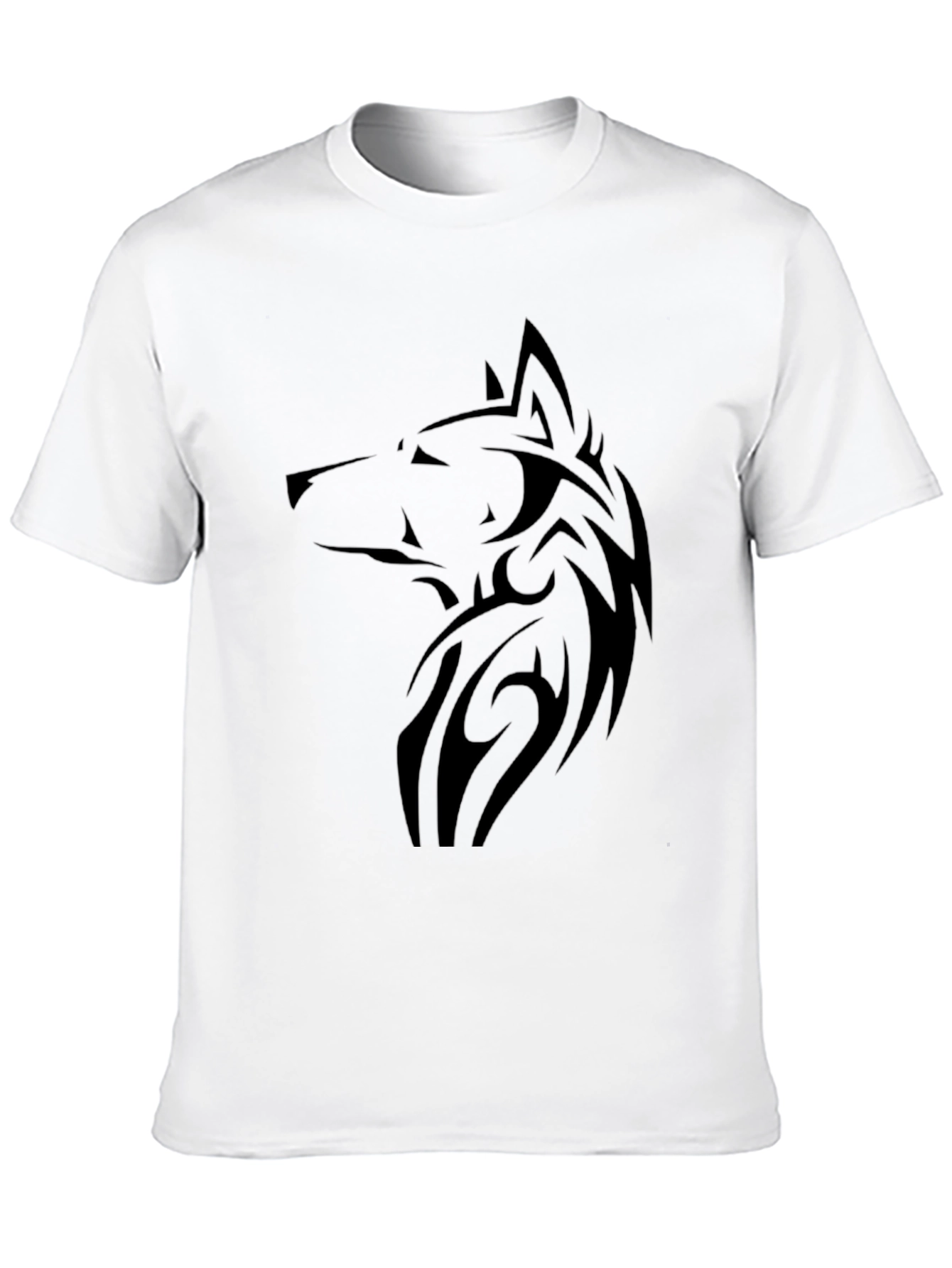 Mens Black Wolf Graphic Tee - Tribal Design