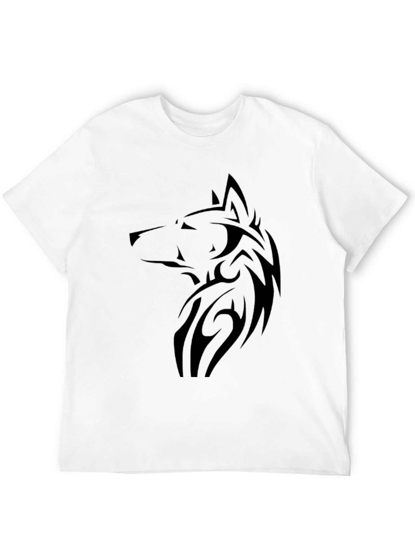 Mens Black Wolf Graphic Tee - Tribal Design