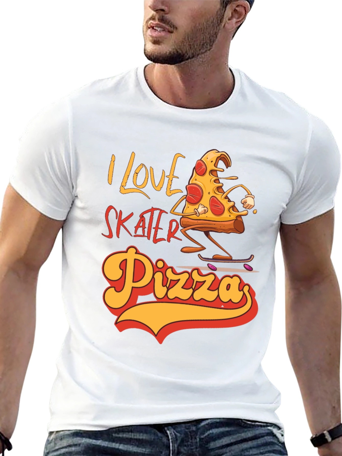 I Love Skater Pizza Graphic T-Shirt
