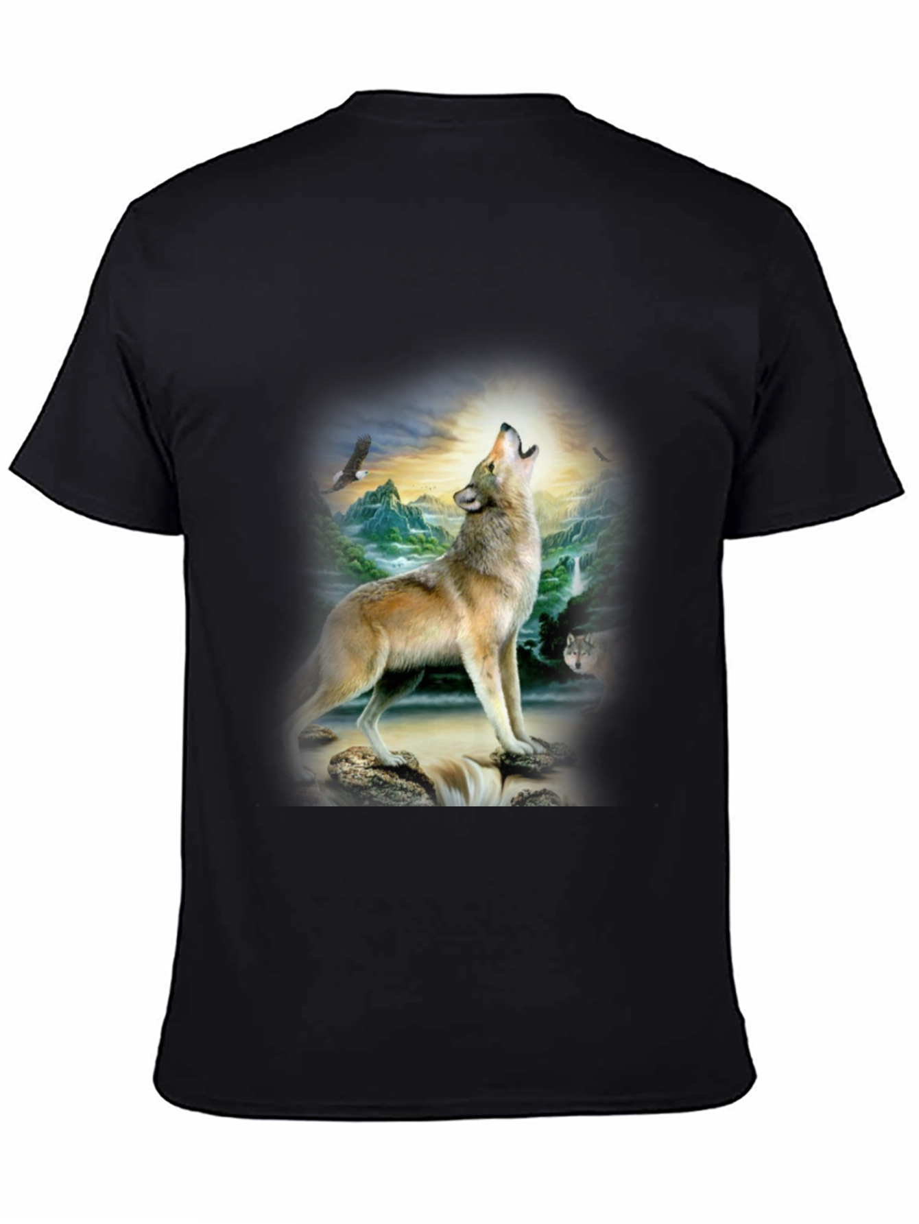 Wolf Print Graphic Tee - Mens Black T-Shirt
