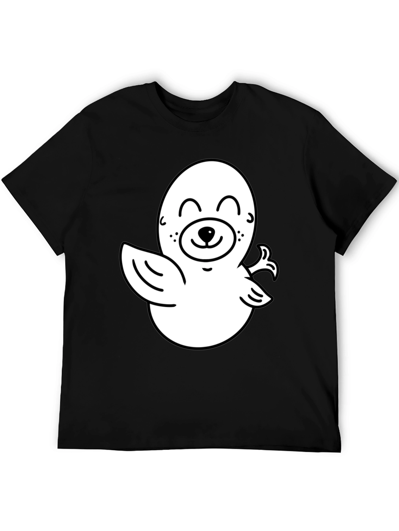 Cute Cartoon Seal Graphic T-Shirt - Black