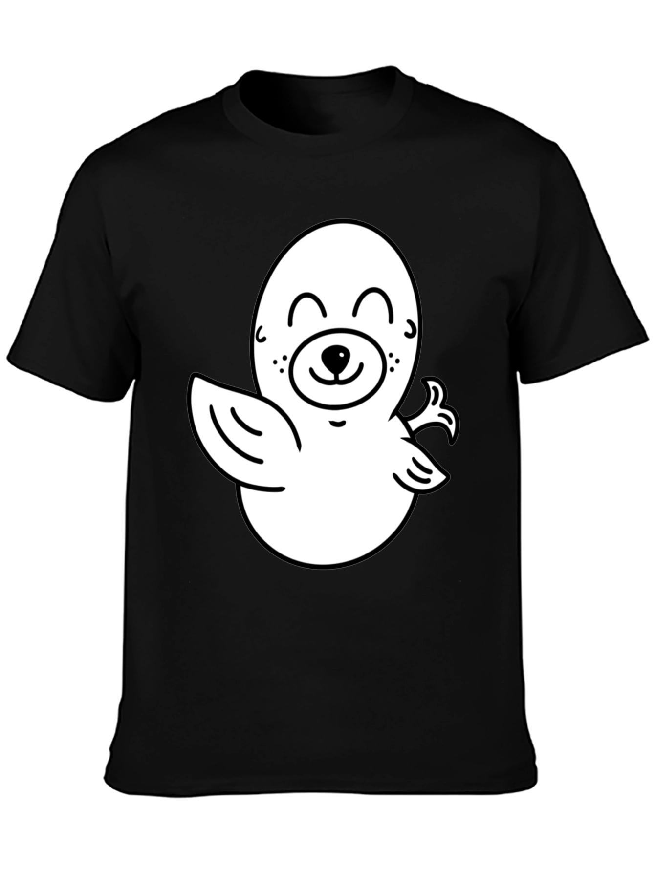 Cute Cartoon Seal Graphic T-Shirt - Black