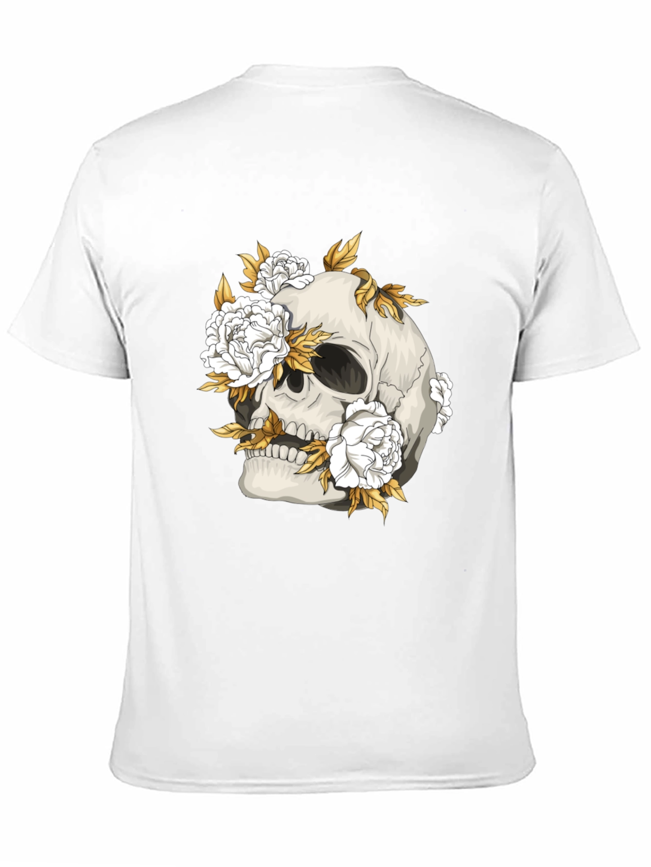 Skull & Floral Graphic Print Black T-Shirt
