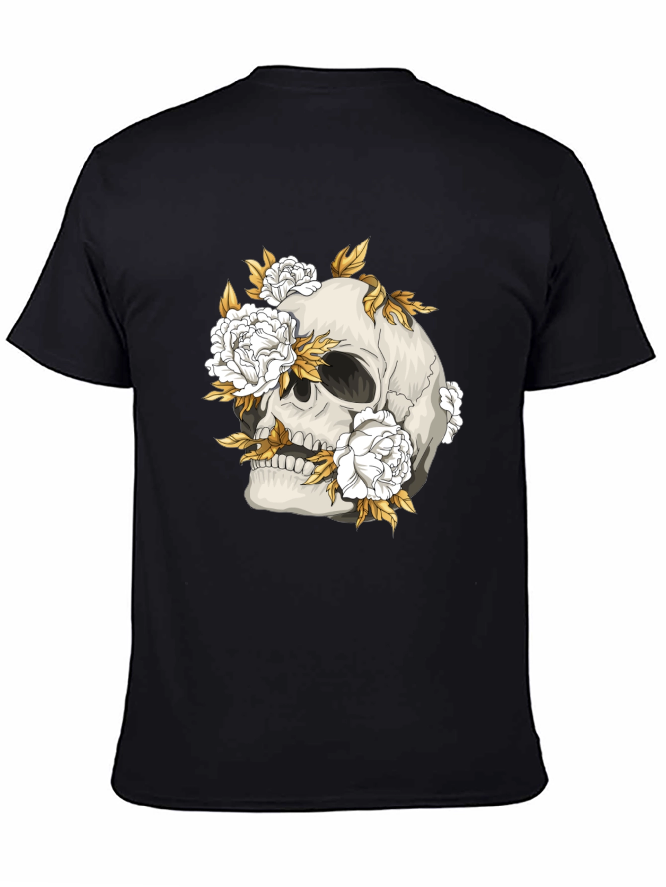 Skull & Floral Graphic Print Black T-Shirt