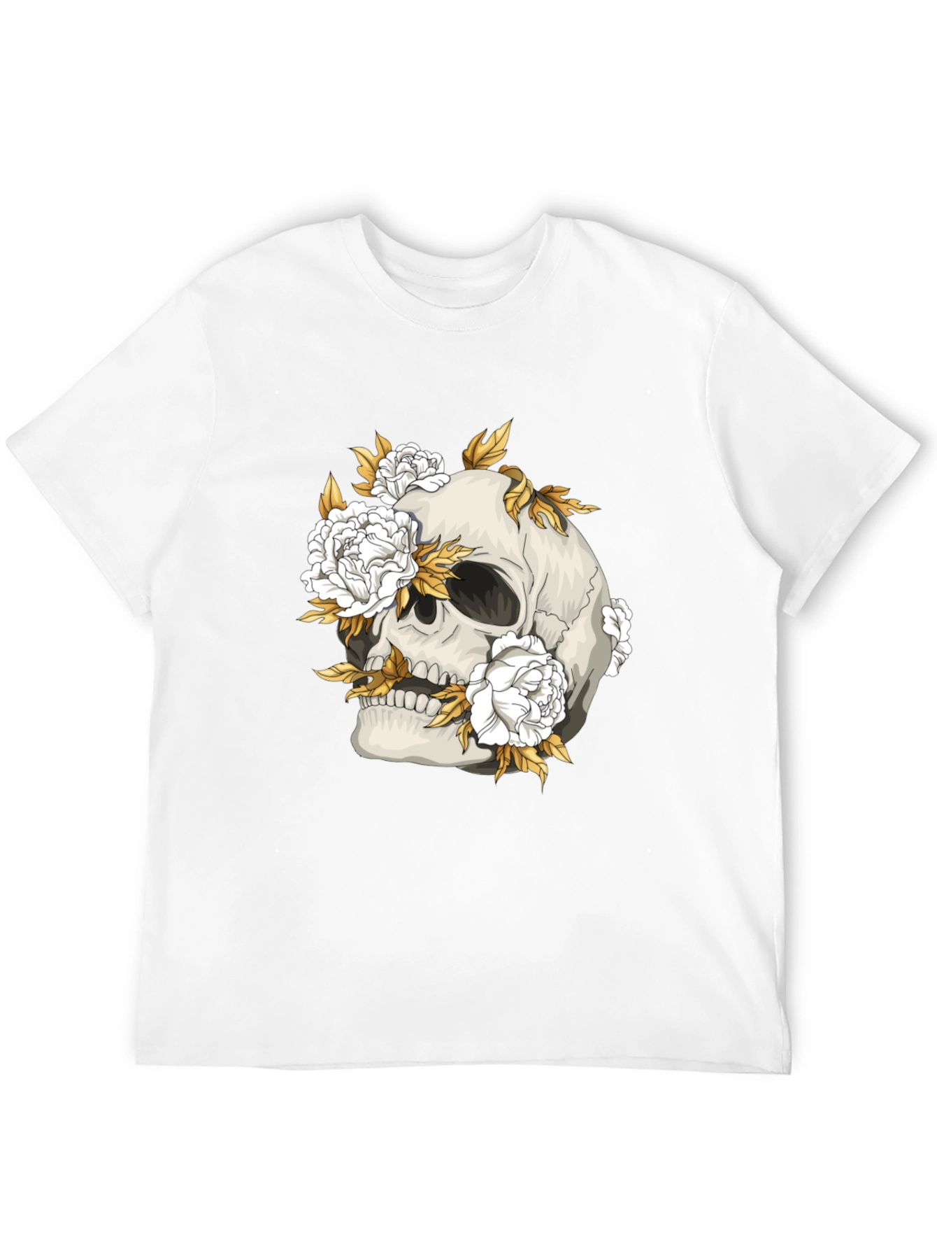 Skull & Floral Graphic Print Black T-Shirt