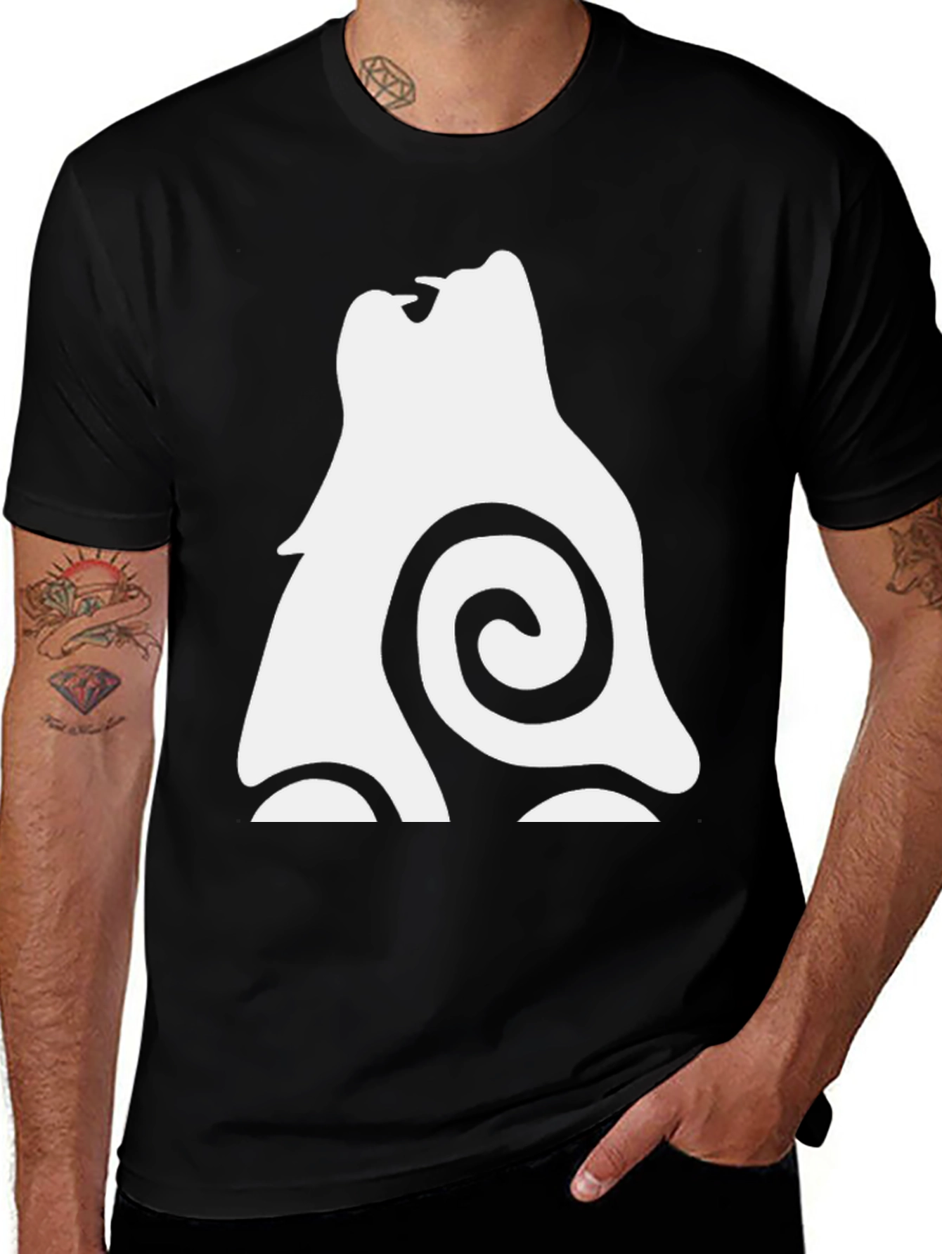 Mens Black T-Shirt - Abstract Wolf Design