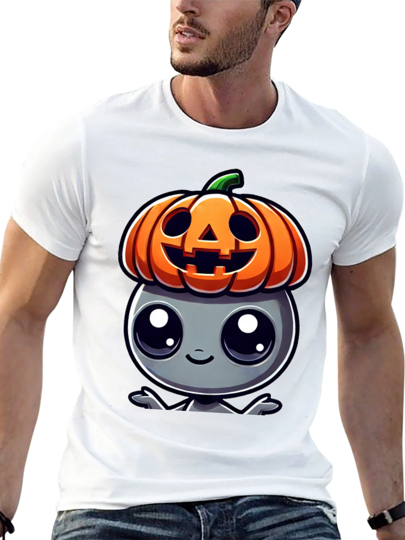 Halloween Alien Pumpkin Head Graphic Tee