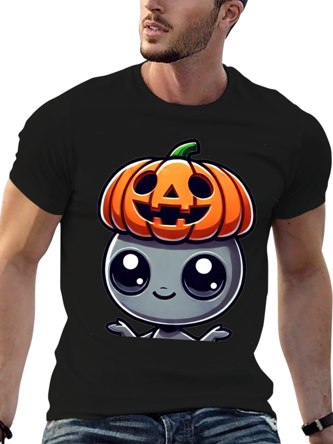 Halloween Alien Pumpkin Head Graphic Tee
