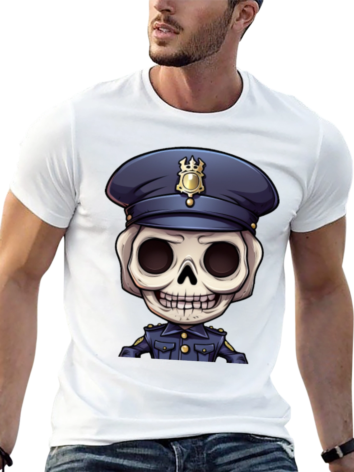 Skeleton Police Officer Graphic T-Shirt