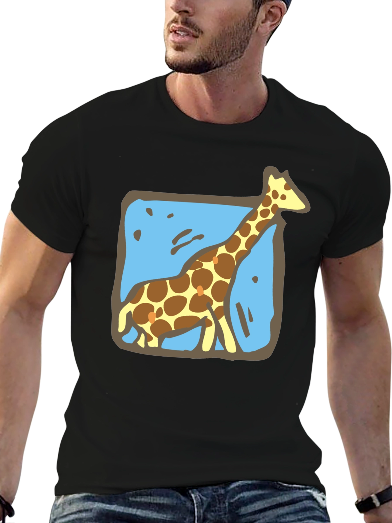 Giraffe Graphic Tee - Mens Black Crew Neck T-Shirt