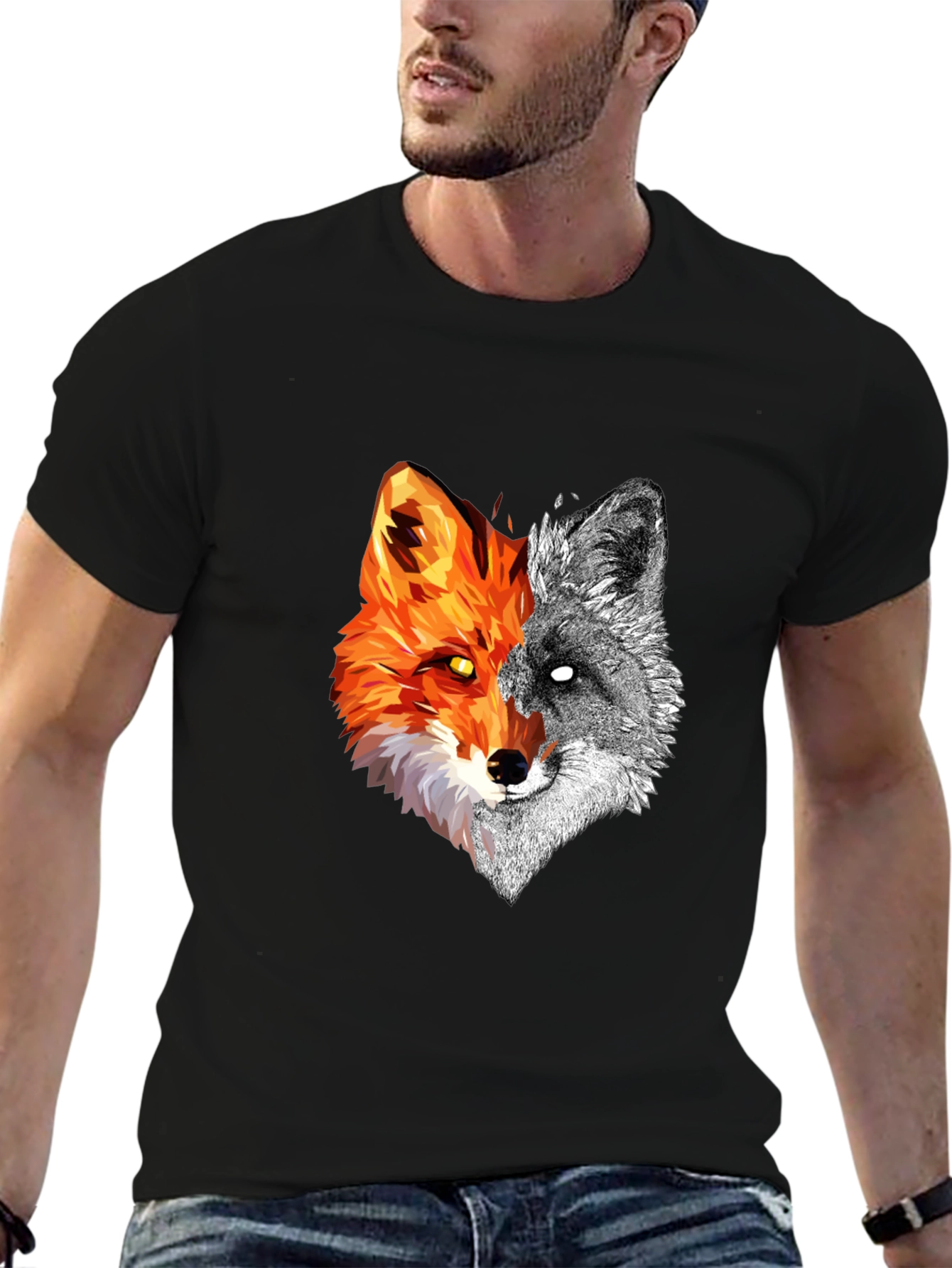 Dual Fox Graphic Tee - Stylish Mens Black T-Shirt