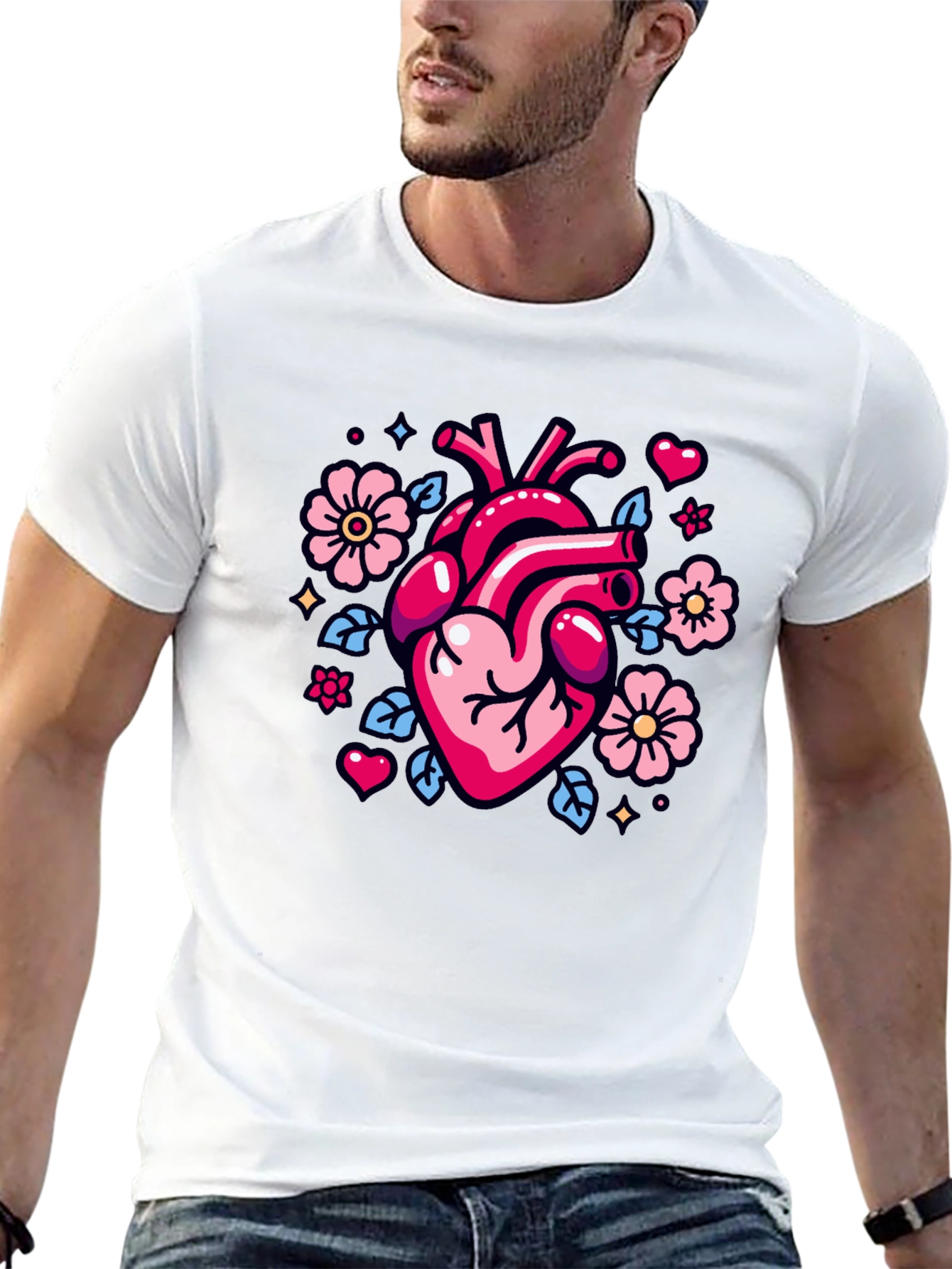 Anatomical Heart & Flowers Graphic Tee