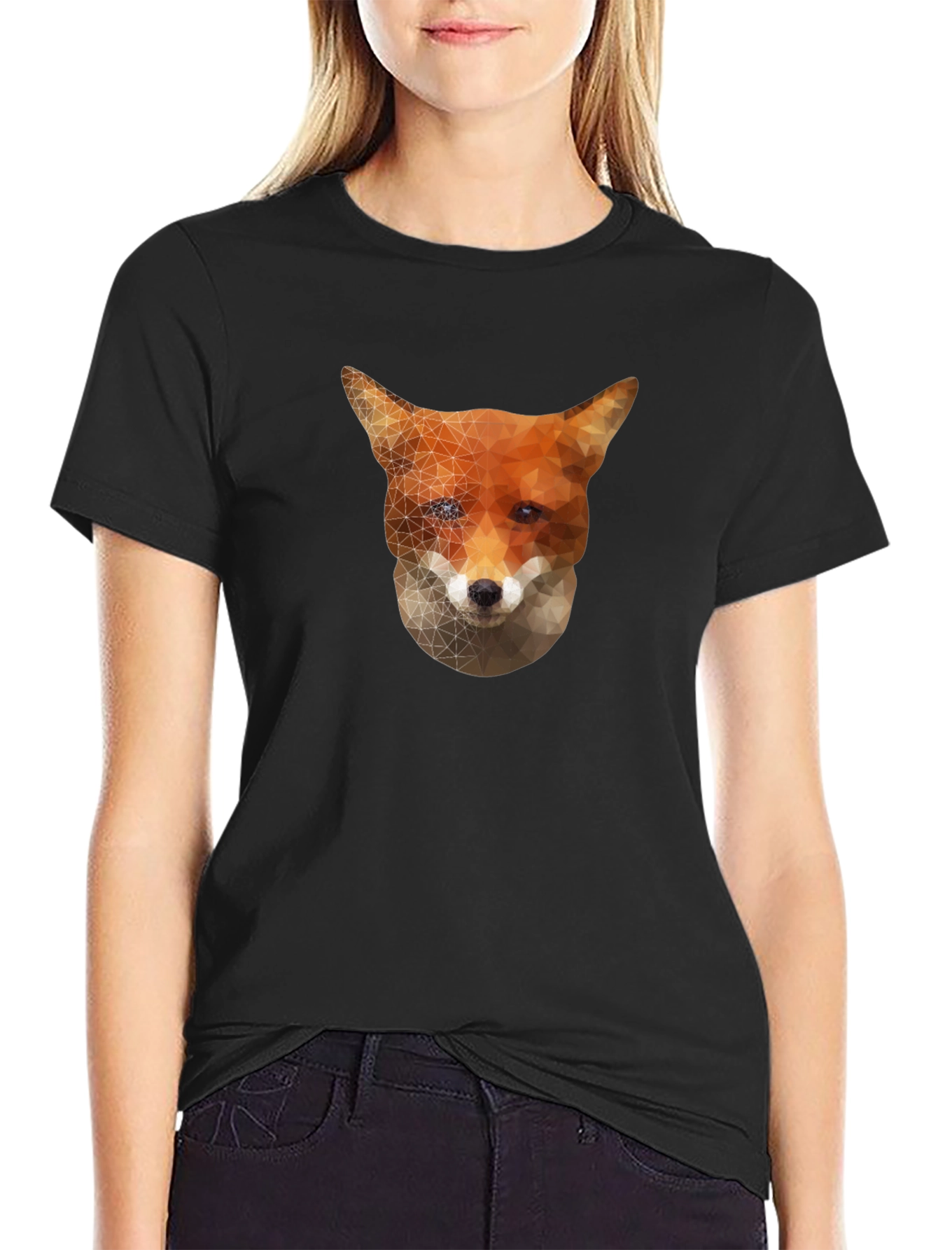 Geometric Fox Graphic Tee - Stylish Black T-Shirt