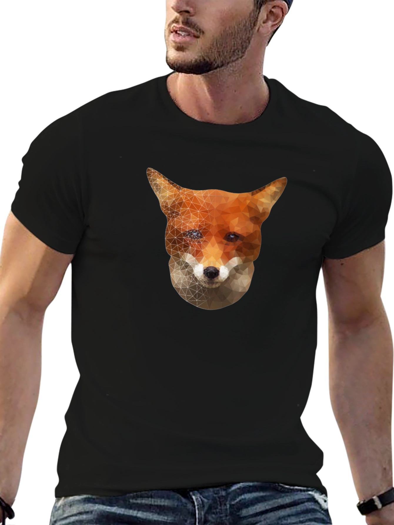 Geometric Fox Graphic Tee - Stylish Black T-Shirt