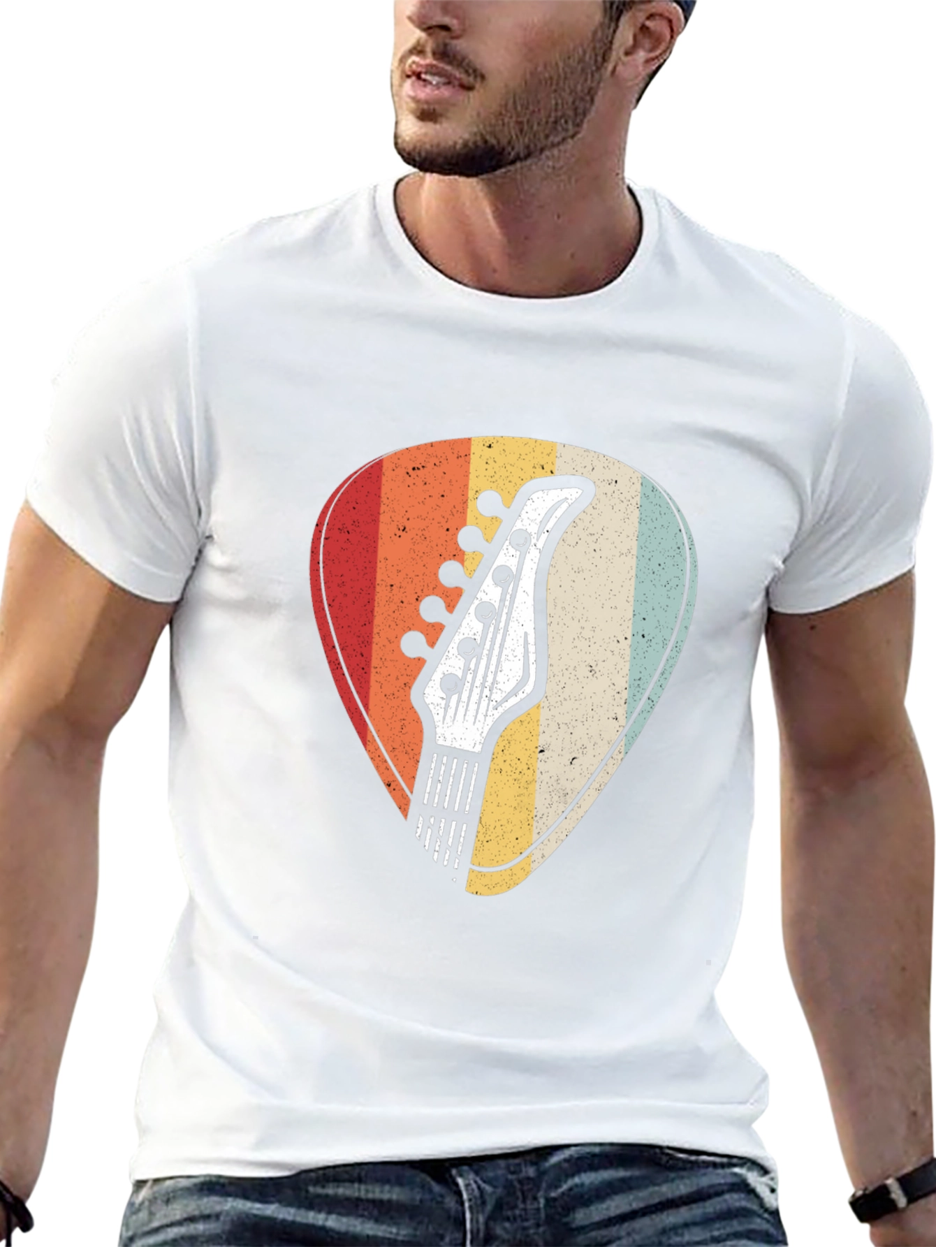 Retro Guitar Pick Graphic Tee - Musicians Black T-Shirt
