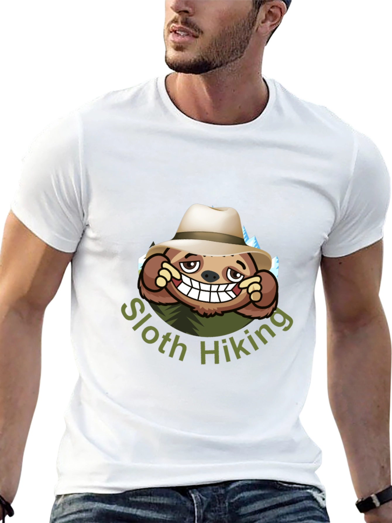 Sloth Hiking Graphic Tee - Black Cotton T-Shirt