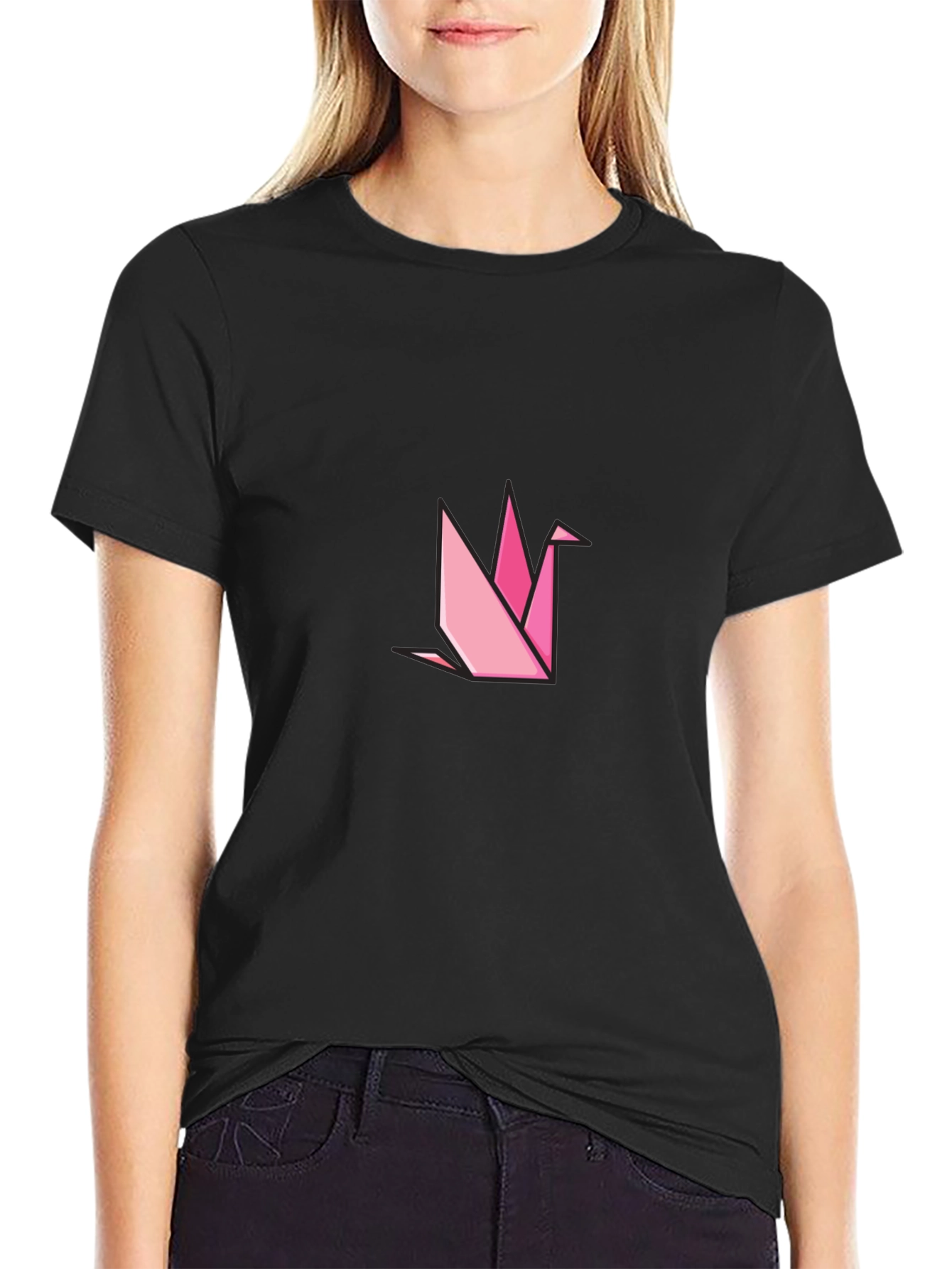Geometric Origami Crane Black T-Shirt