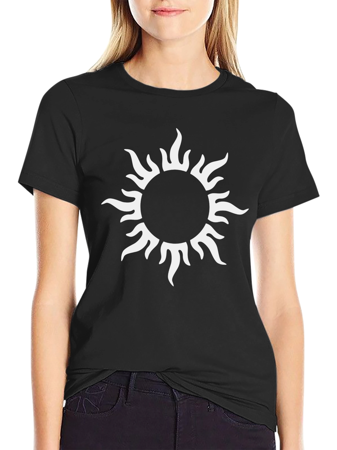 Mens Black T-Shirt with White Sun Graphic