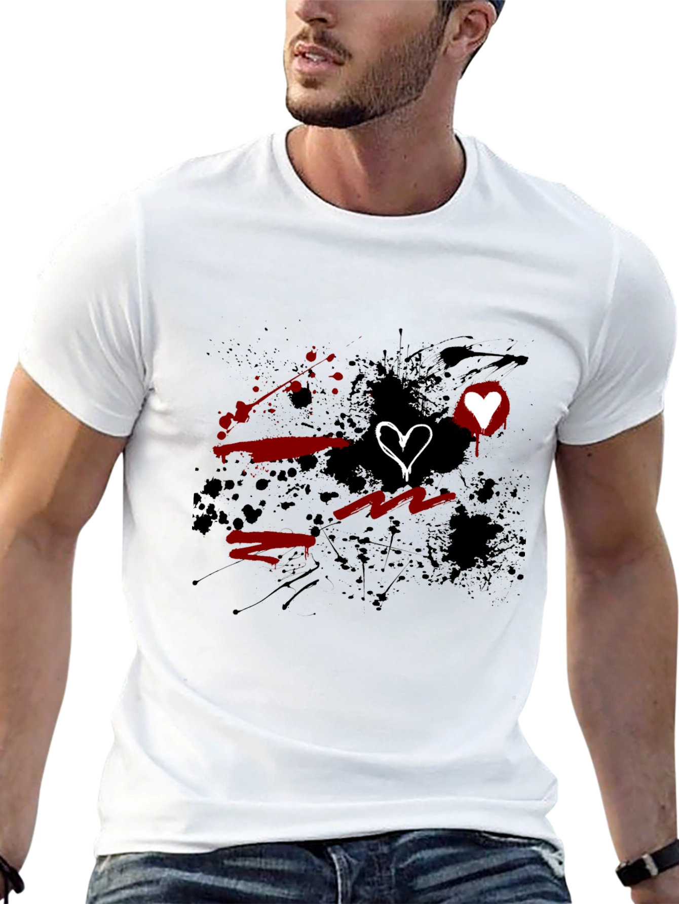 Grunge Heart Graphic Black T-Shirt