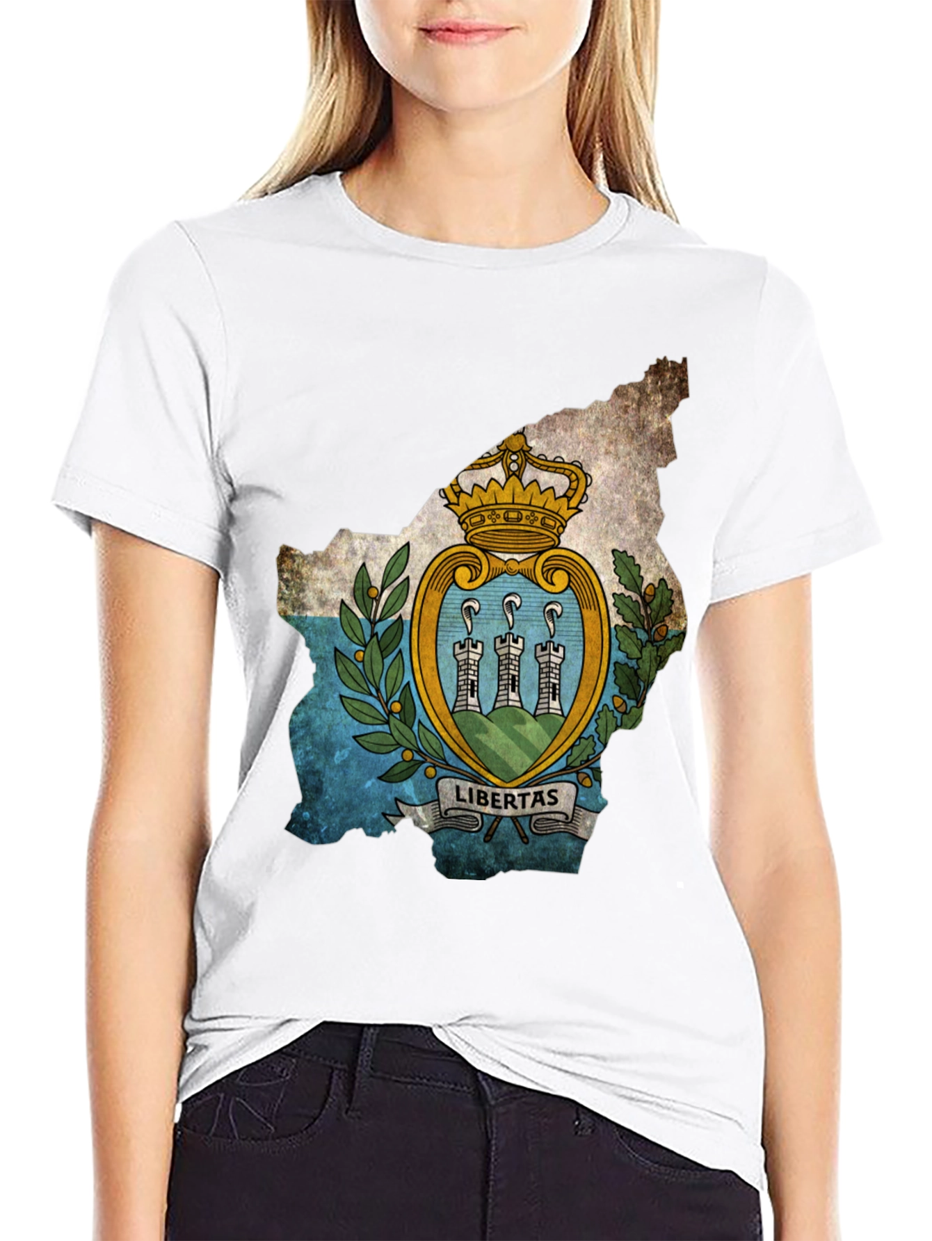 San Marino Flag Map T-Shirt - Black