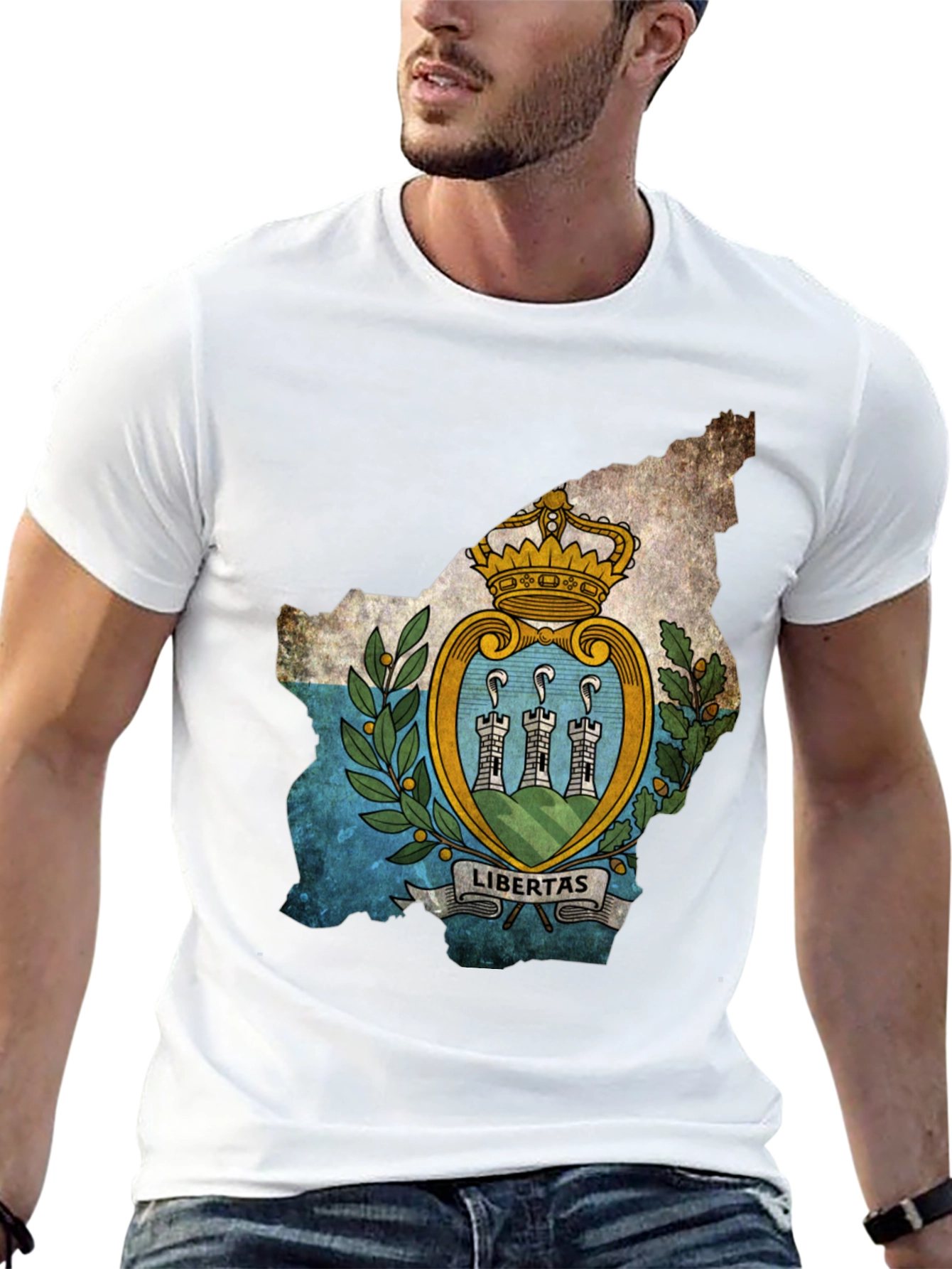 San Marino Flag Map T-Shirt - Black