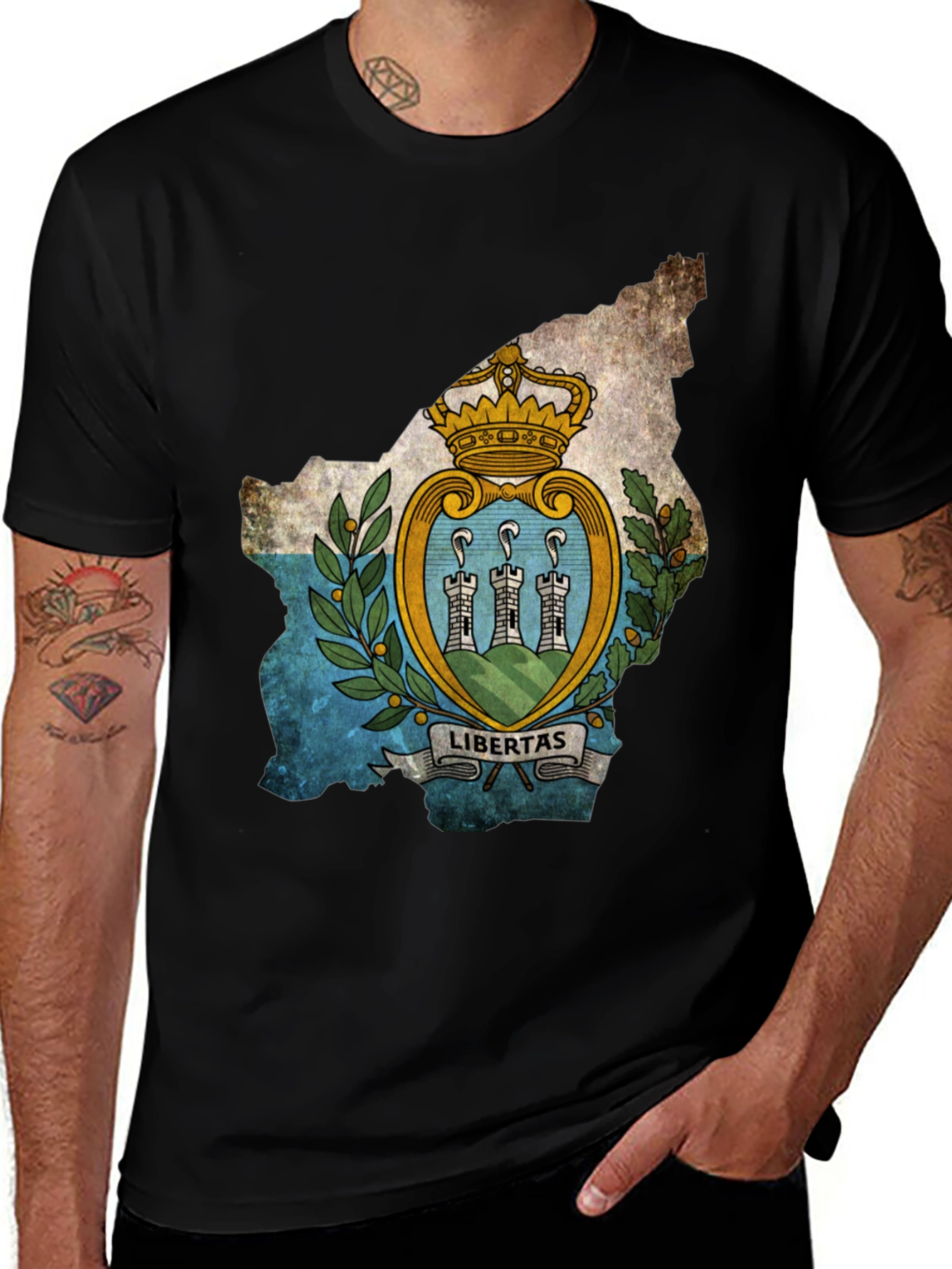 San Marino Flag Map T-Shirt - Black
