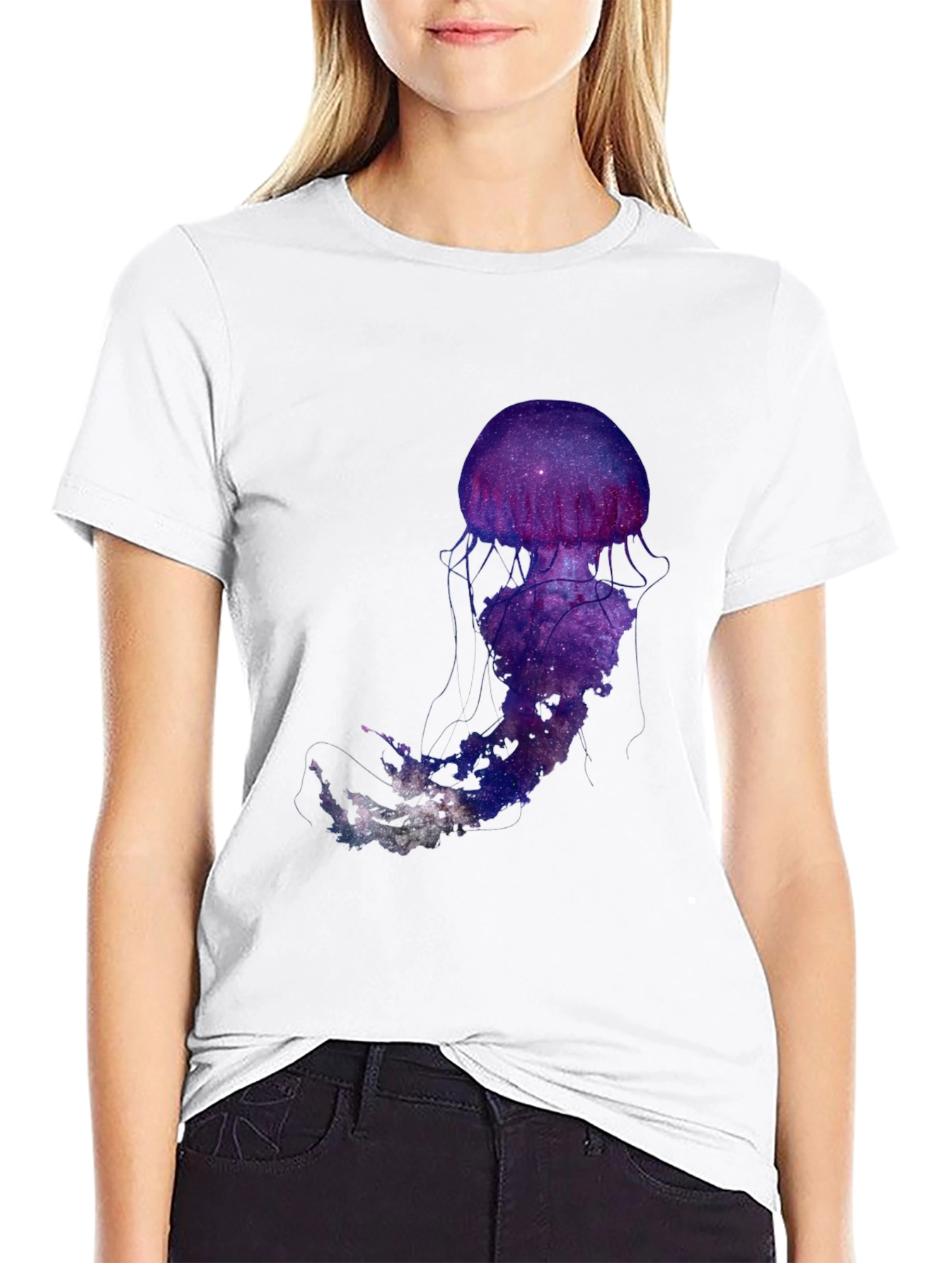 Galaxy Jellyfish Graphic T-Shirt - Black Cotton Blend