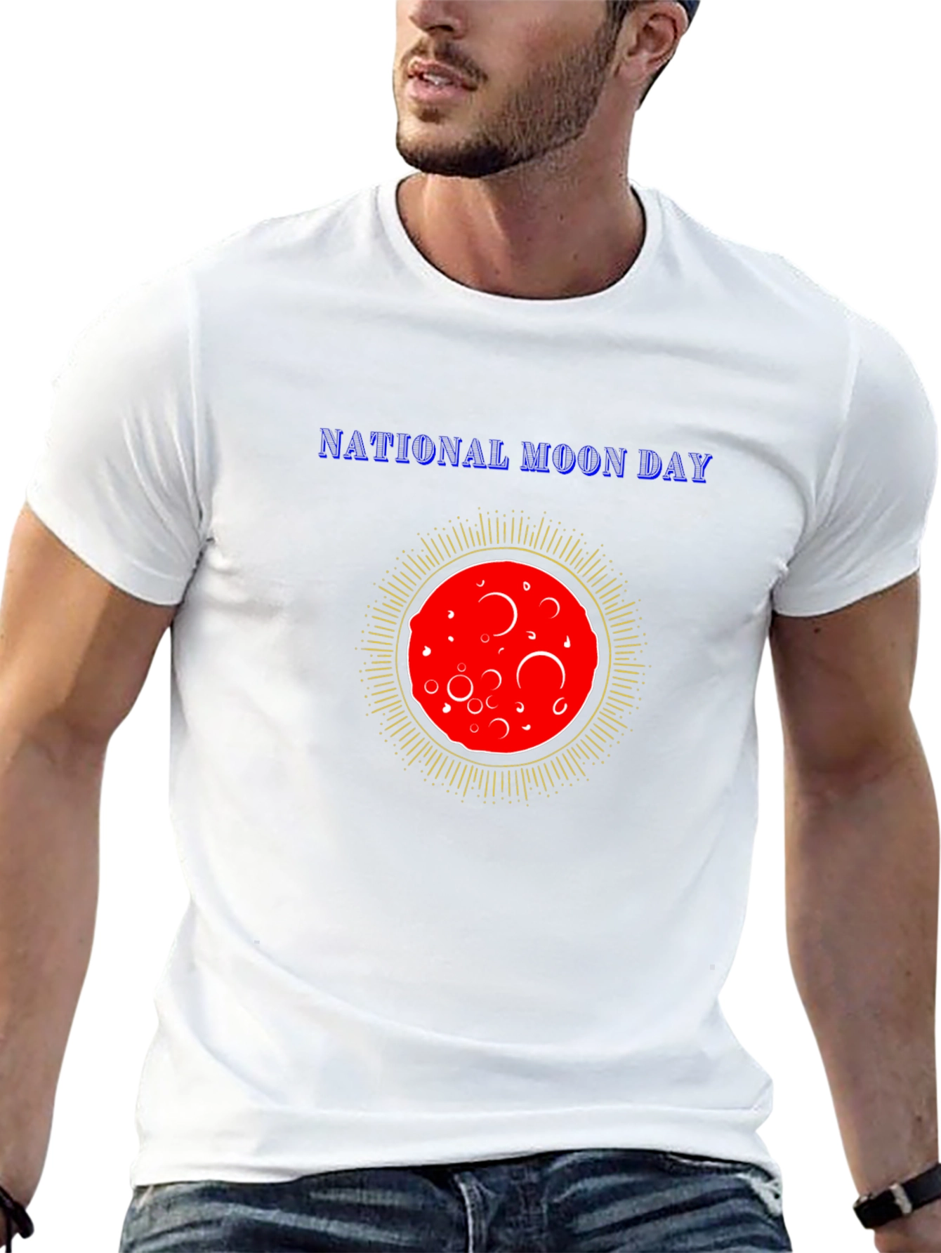 National Moon Day T-Shirt Black Cotton Tee