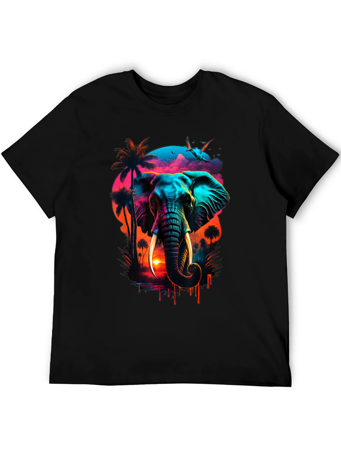 Neon Elephant Sunset Graphic Tee
