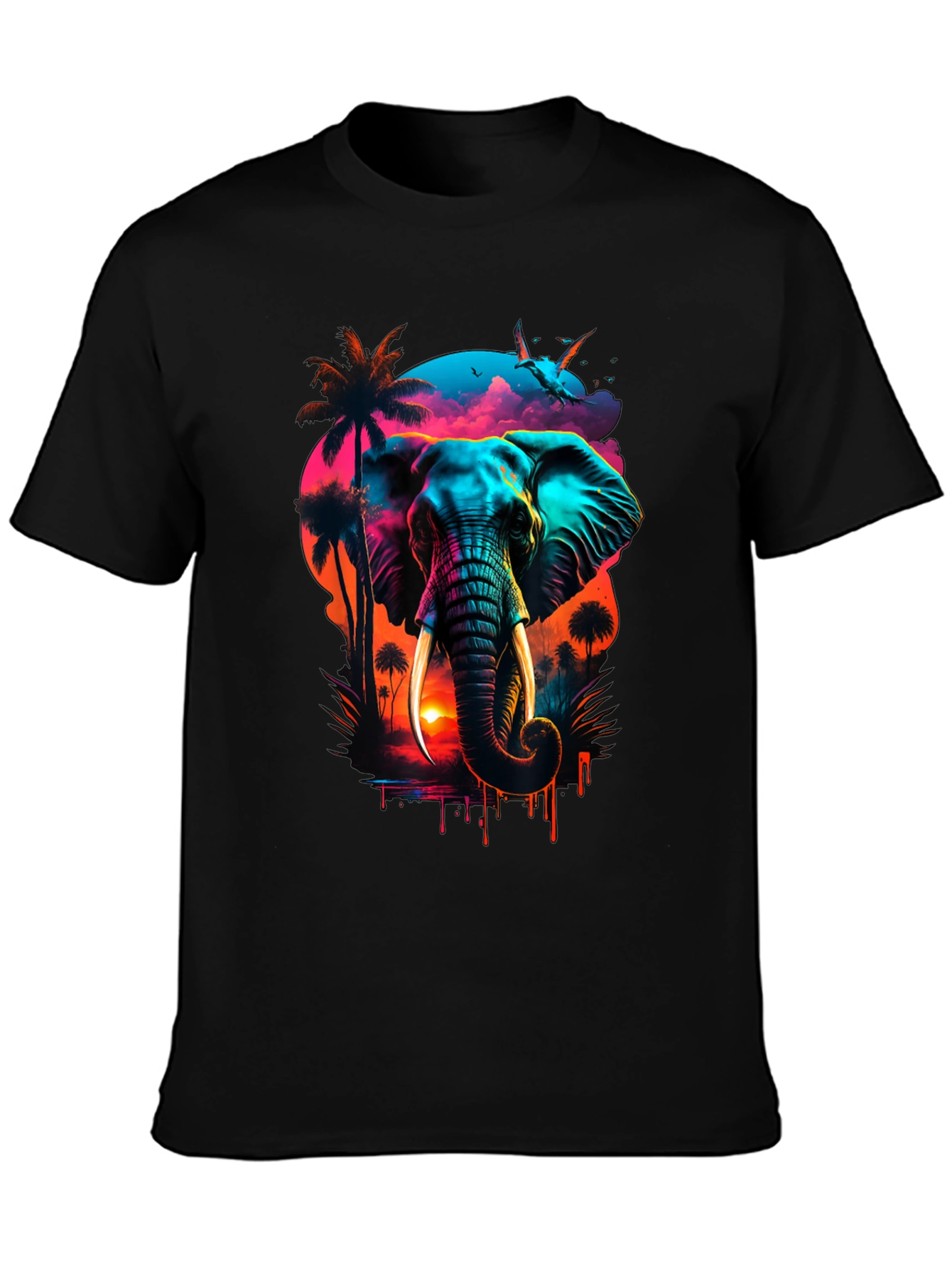Neon Elephant Sunset Graphic Tee
