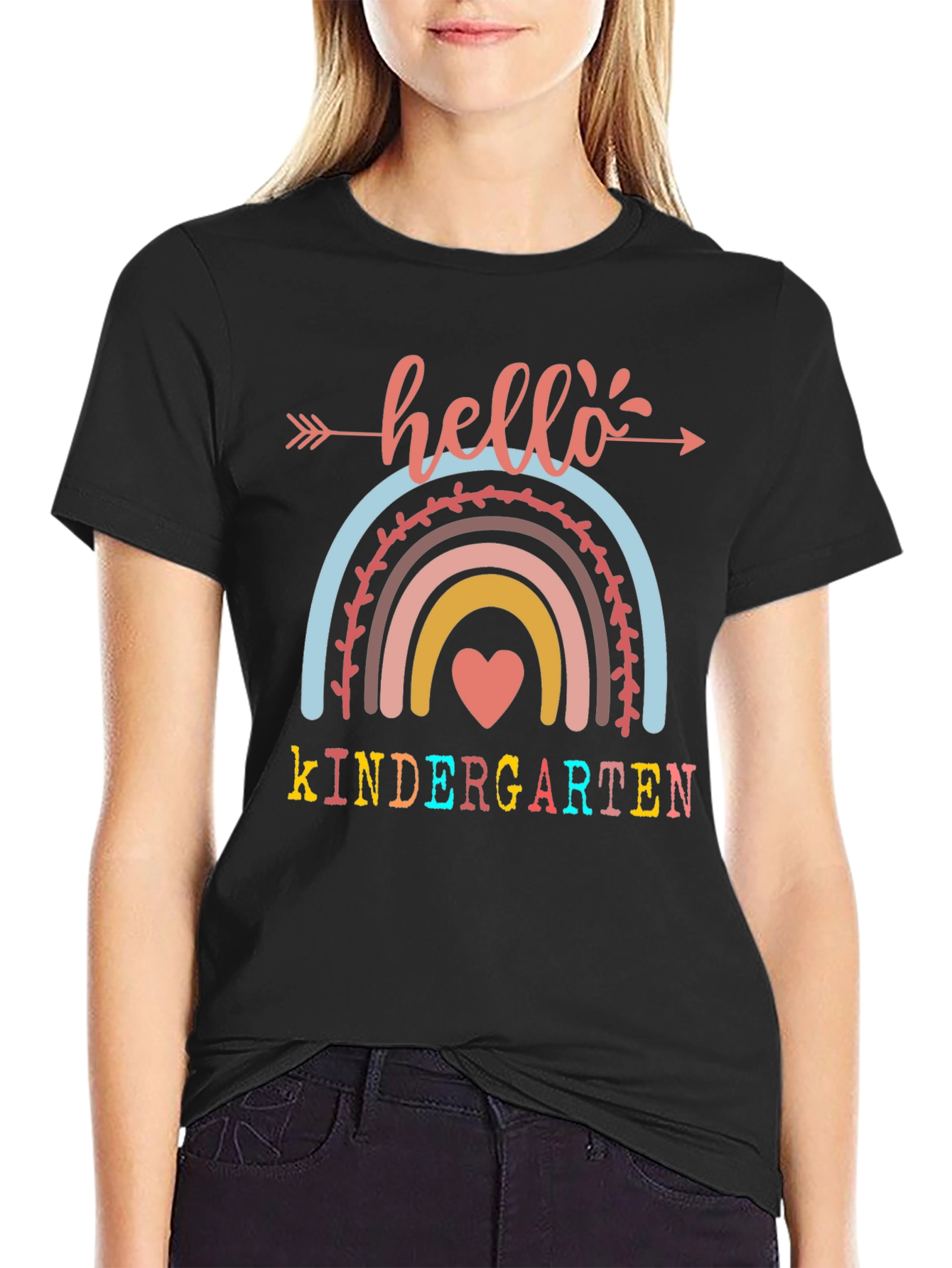 Hello Kindergarten Teacher Shirt Cute Rainbow Tee