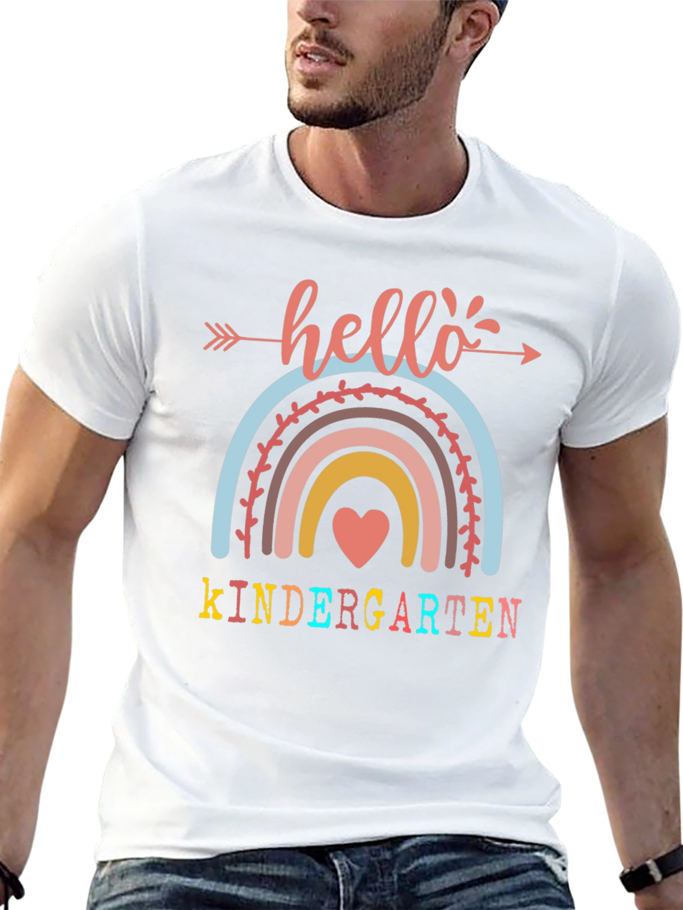 Hello Kindergarten Teacher Shirt Cute Rainbow Tee